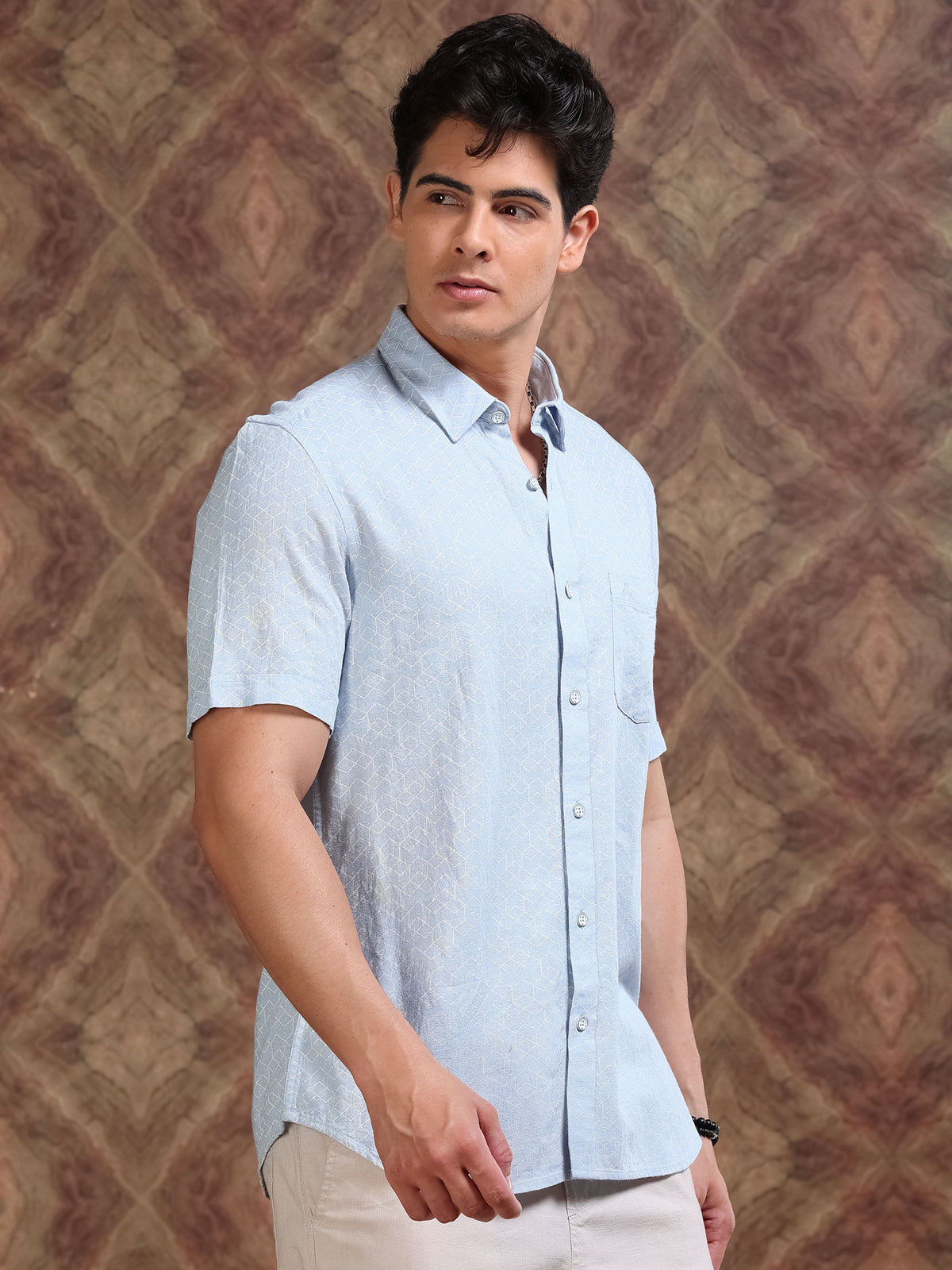 MEN'S LT.BLUE PRINT SLIM FIT SHIRT