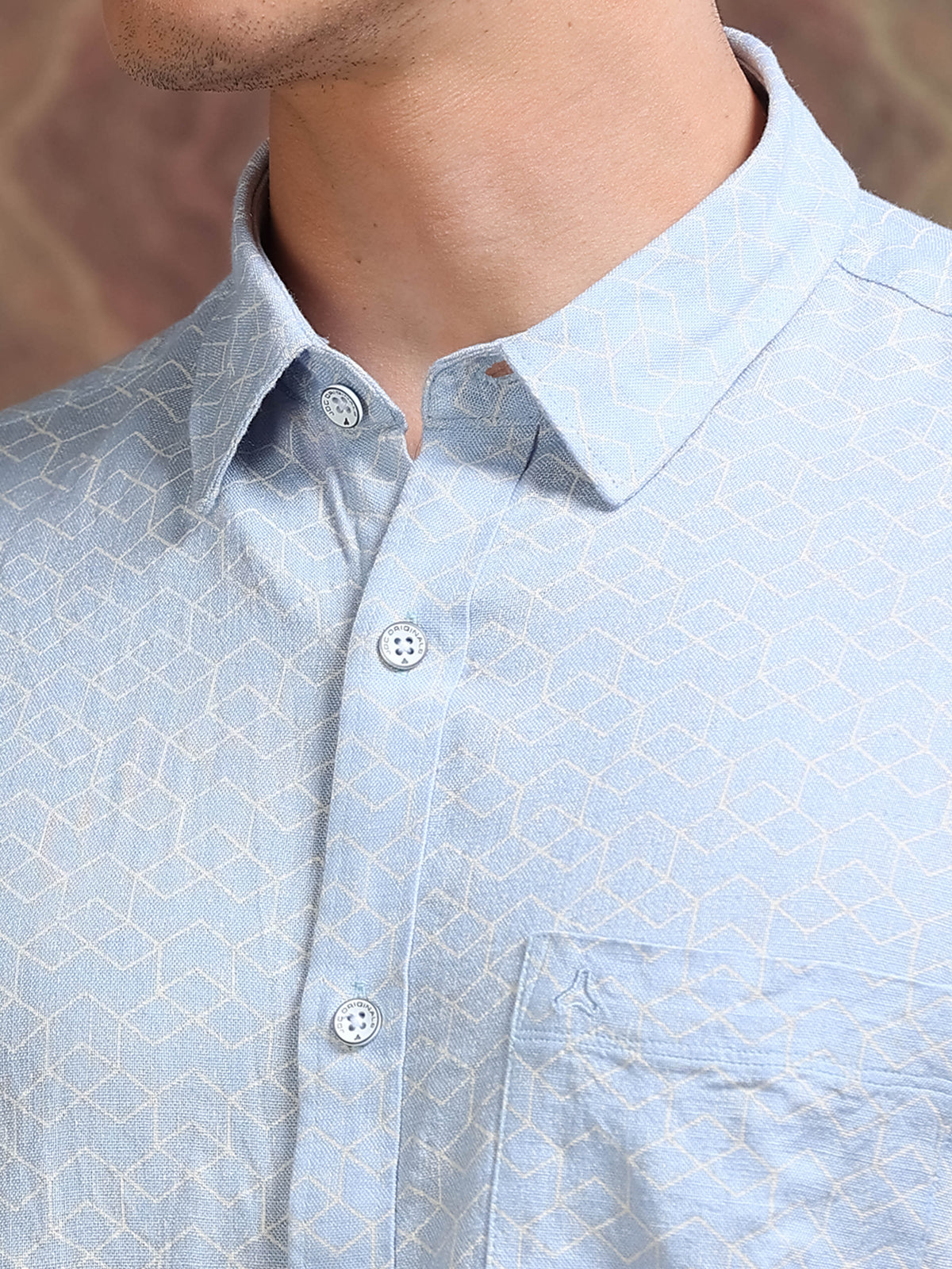 MEN'S LT.BLUE PRINT SLIM FIT SHIRT