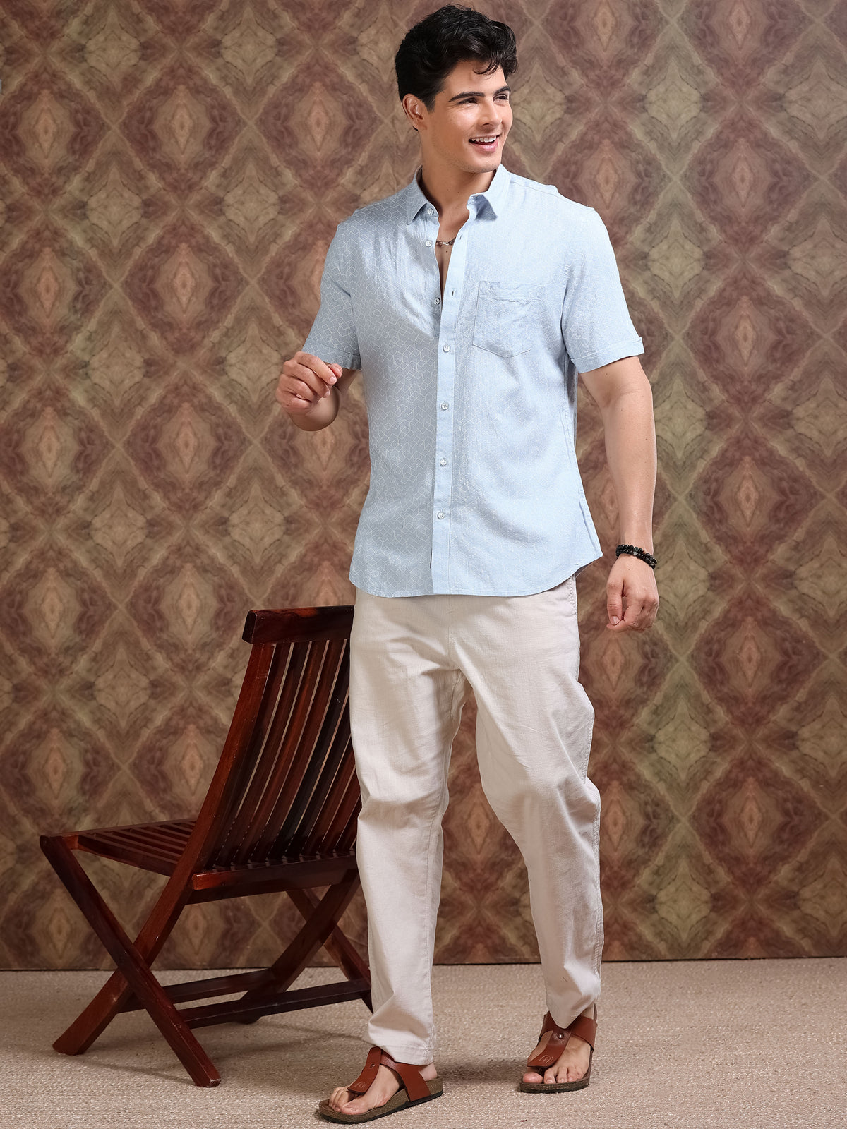 MEN'S LT.BLUE PRINT SLIM FIT SHIRT