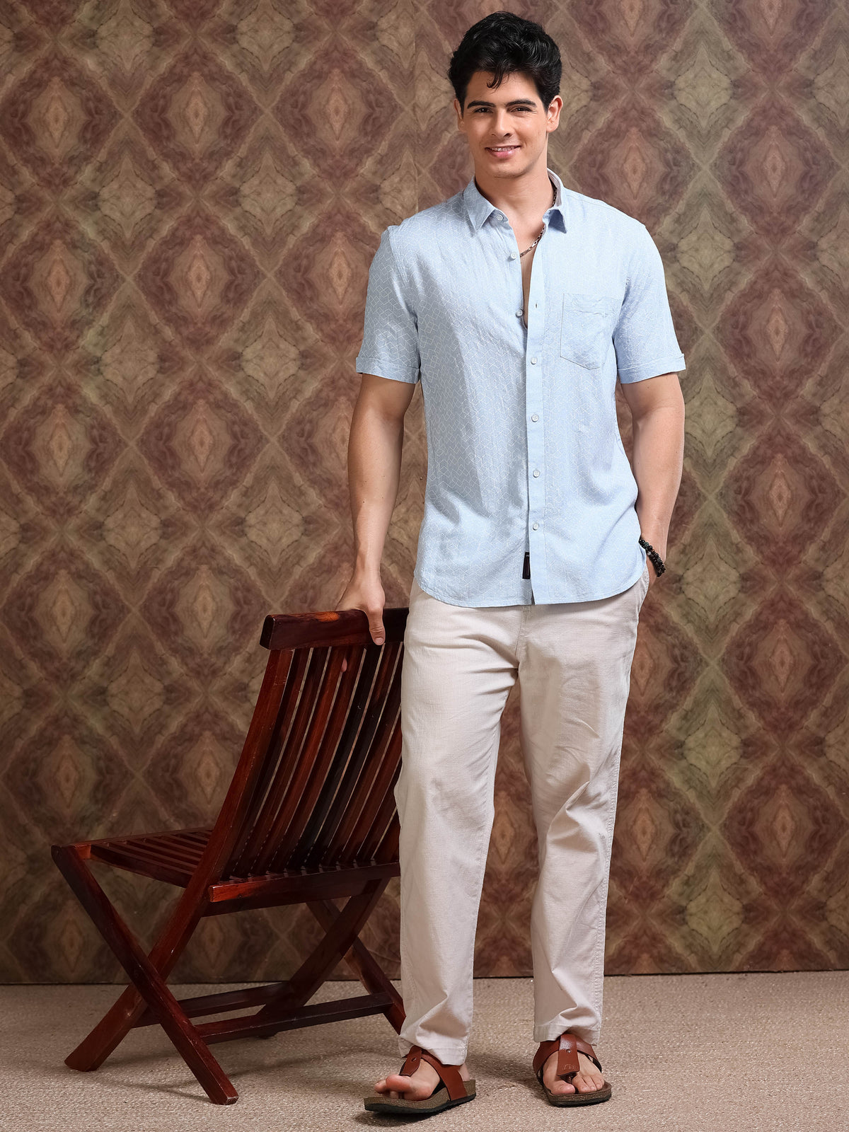 MEN'S LT.BLUE PRINT SLIM FIT SHIRT
