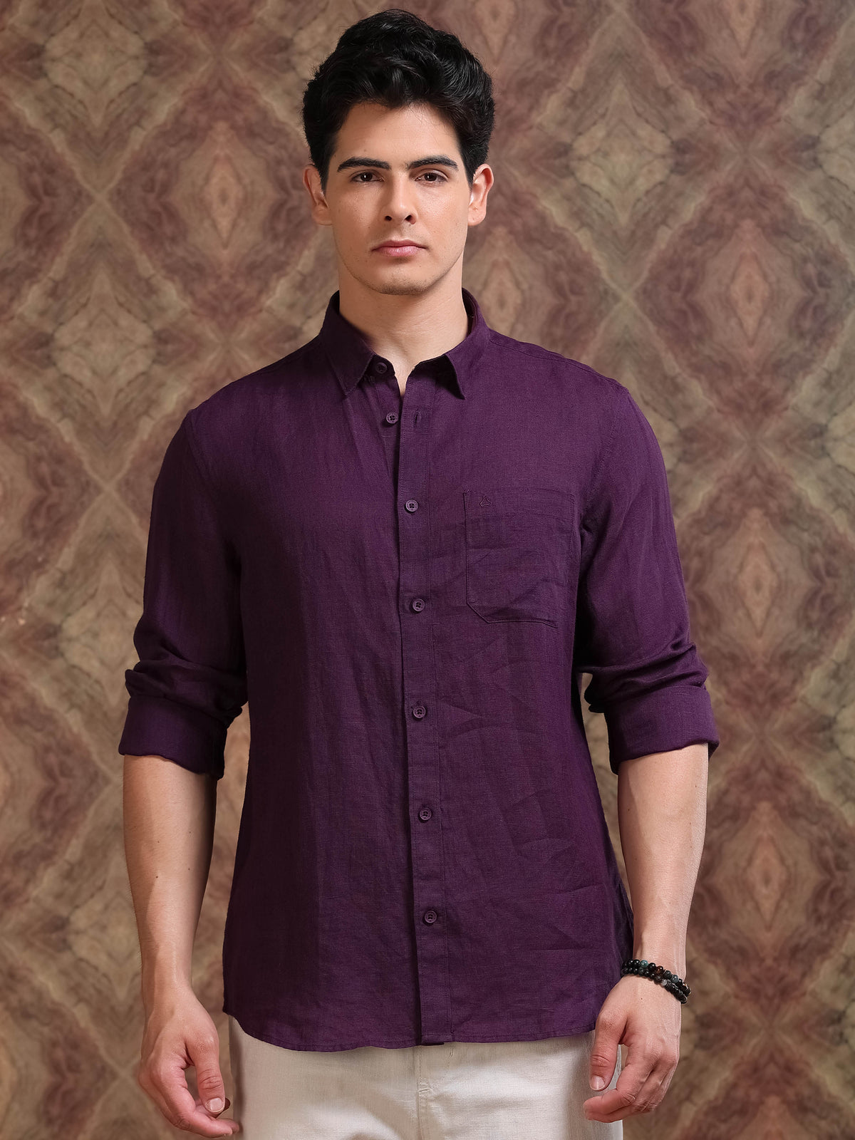 MEN'S DK.PURPLE SOLID SLIM FIT LINEN SHIRT