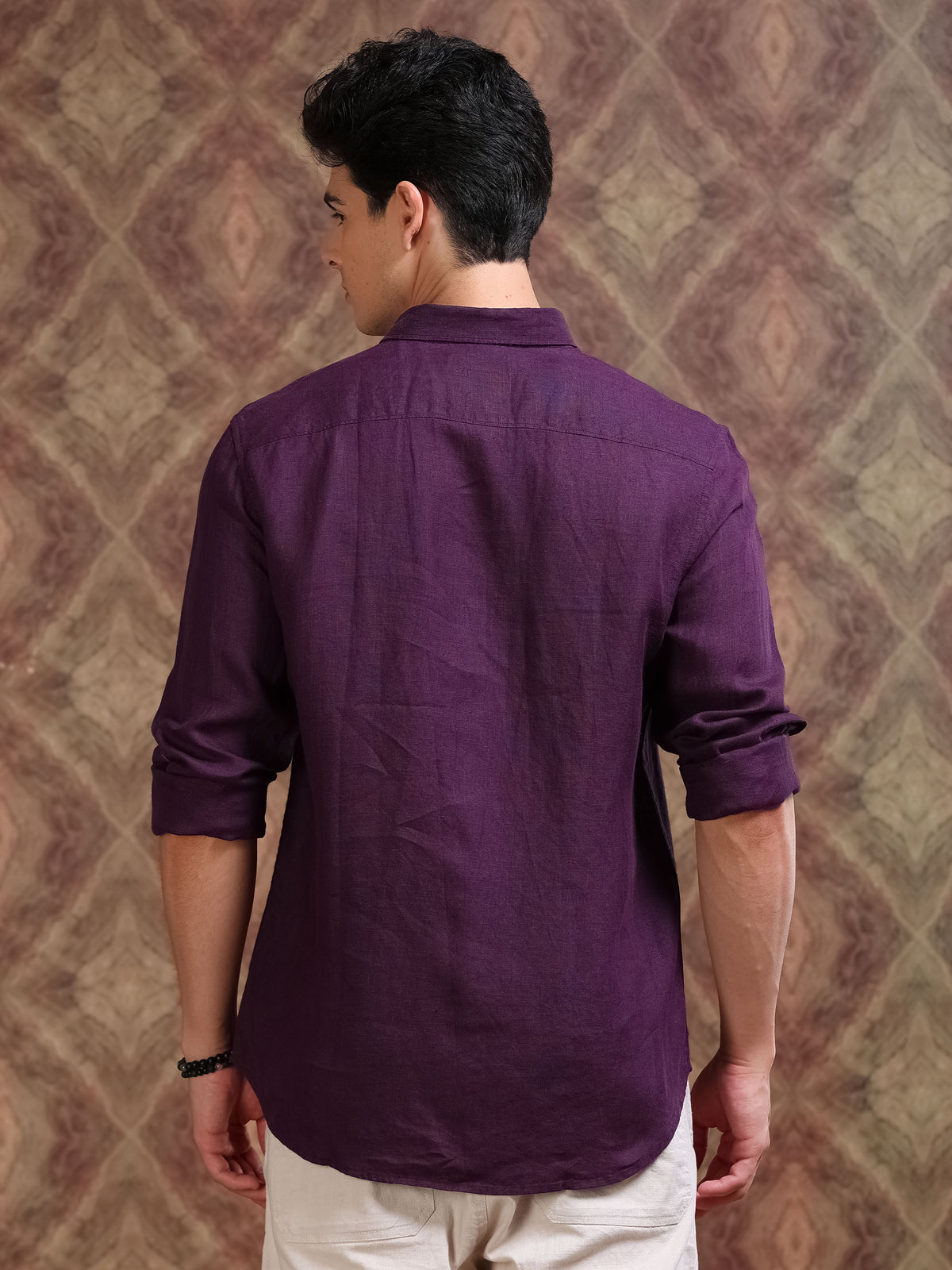 MEN'S DK.PURPLE SOLID SLIM FIT LINEN SHIRT