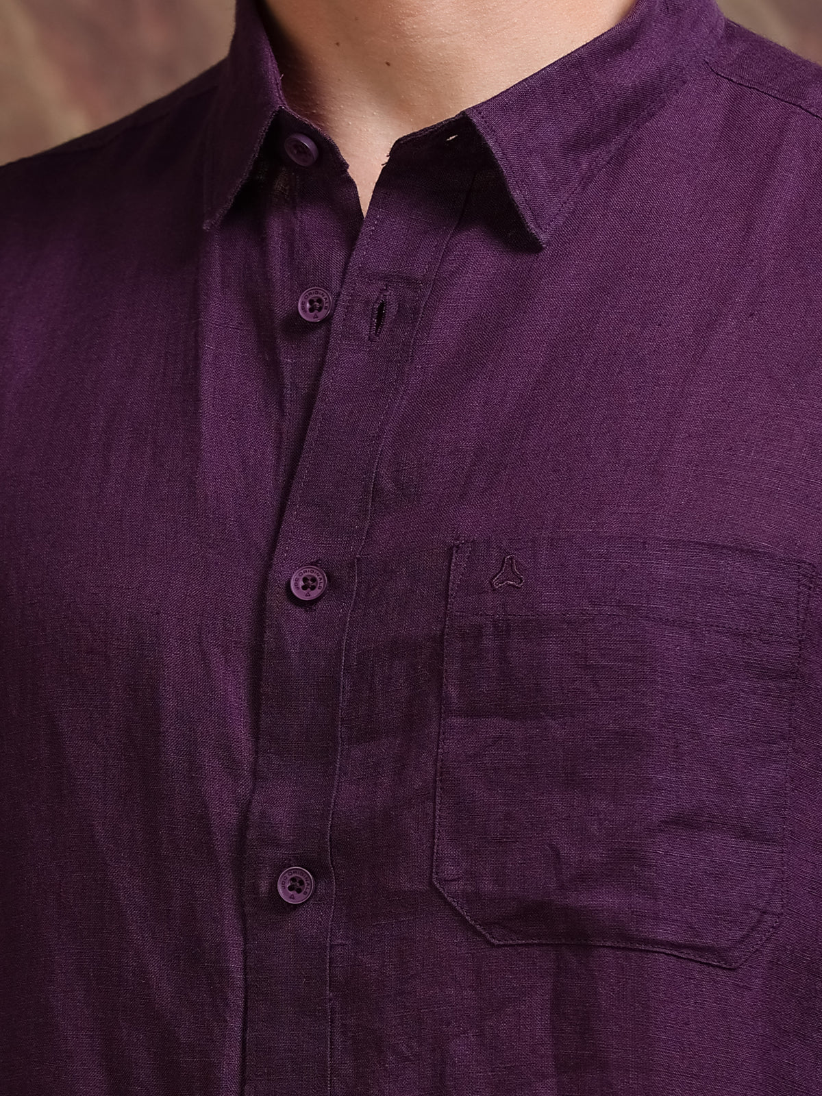 MEN'S DK.PURPLE SOLID SLIM FIT LINEN SHIRT