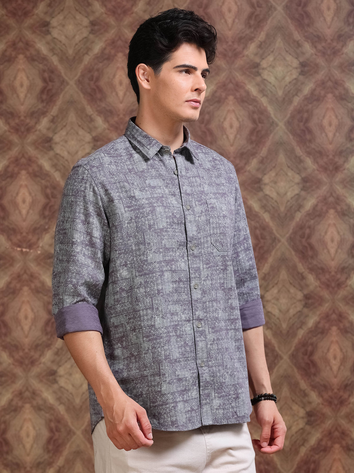 MEN'S HEATHER DOBBY PRINT SLIM FIT SHIRT