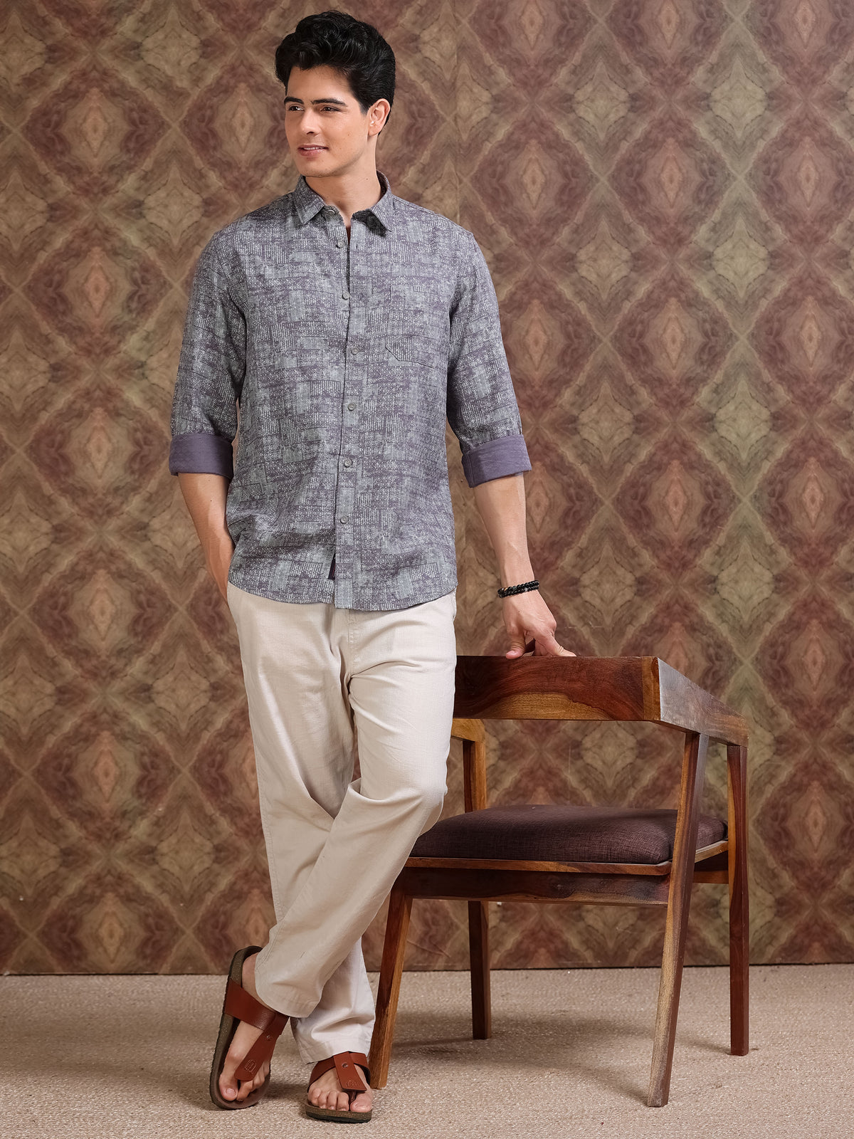 MEN'S HEATHER DOBBY PRINT SLIM FIT SHIRT