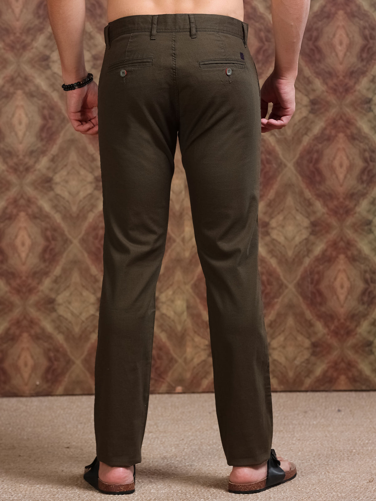MEN'S OLIVE SOLID SLIM FIT TROUSER