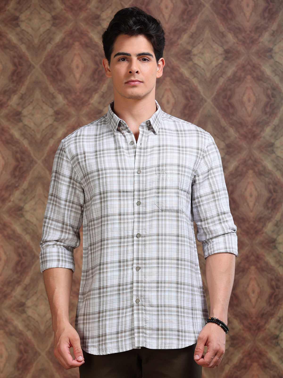 MEN'S DK.GREY CHECKS SLIM FIT SHIRT