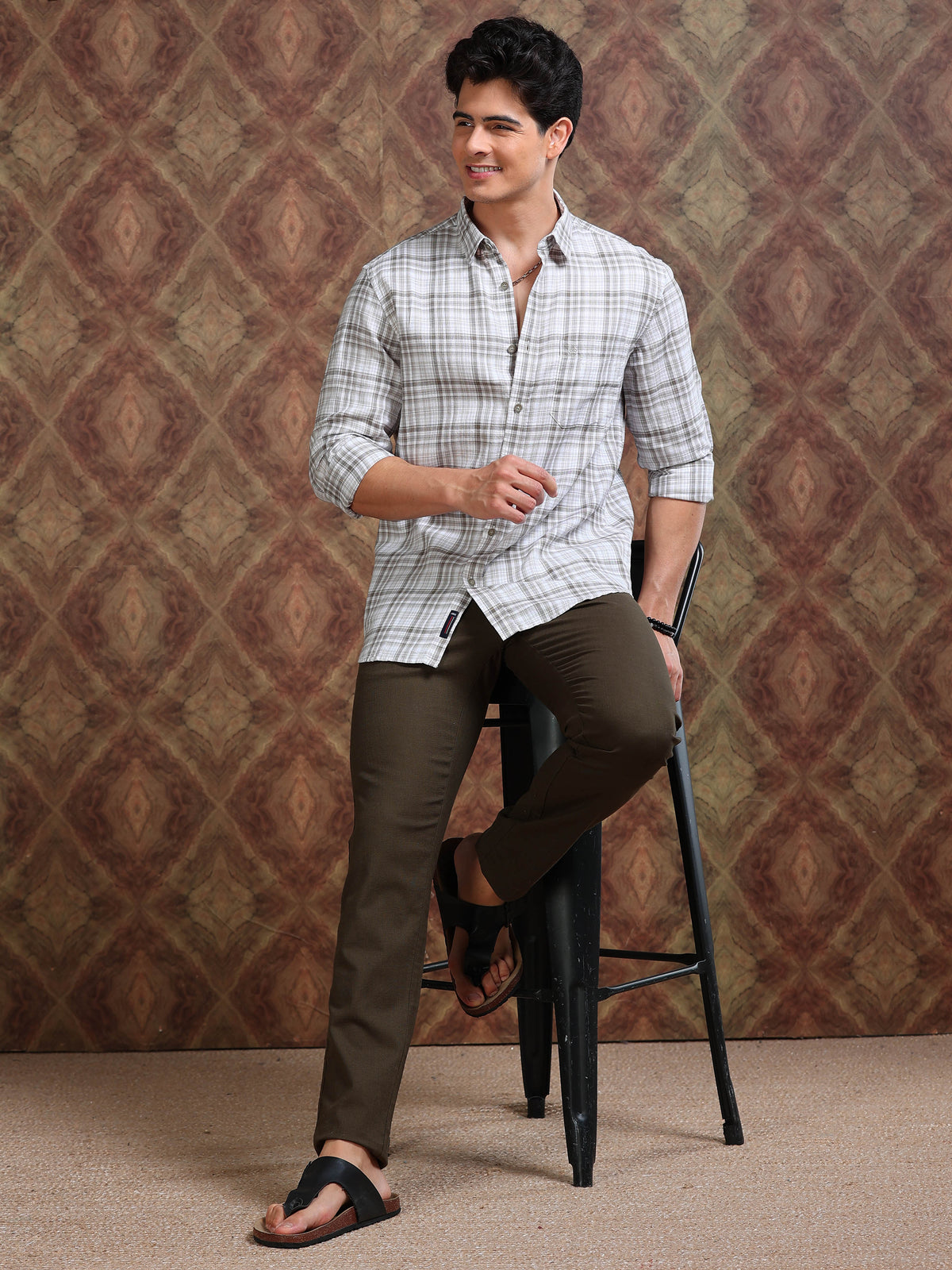 MEN'S DK.GREY CHECKS SLIM FIT SHIRT