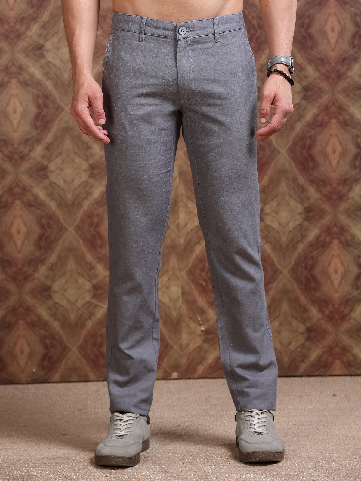 MEN'S LT.GREY SOLID SLIM FIT TROUSER