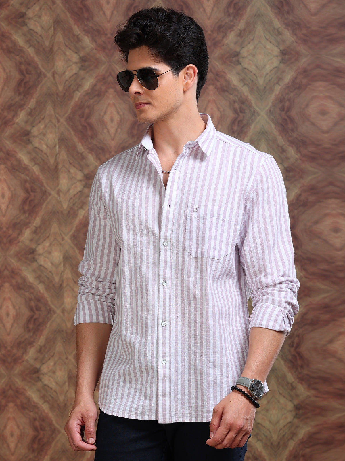 MEN'S LT.PINK STRIPE SLIM FIT SHIRT
