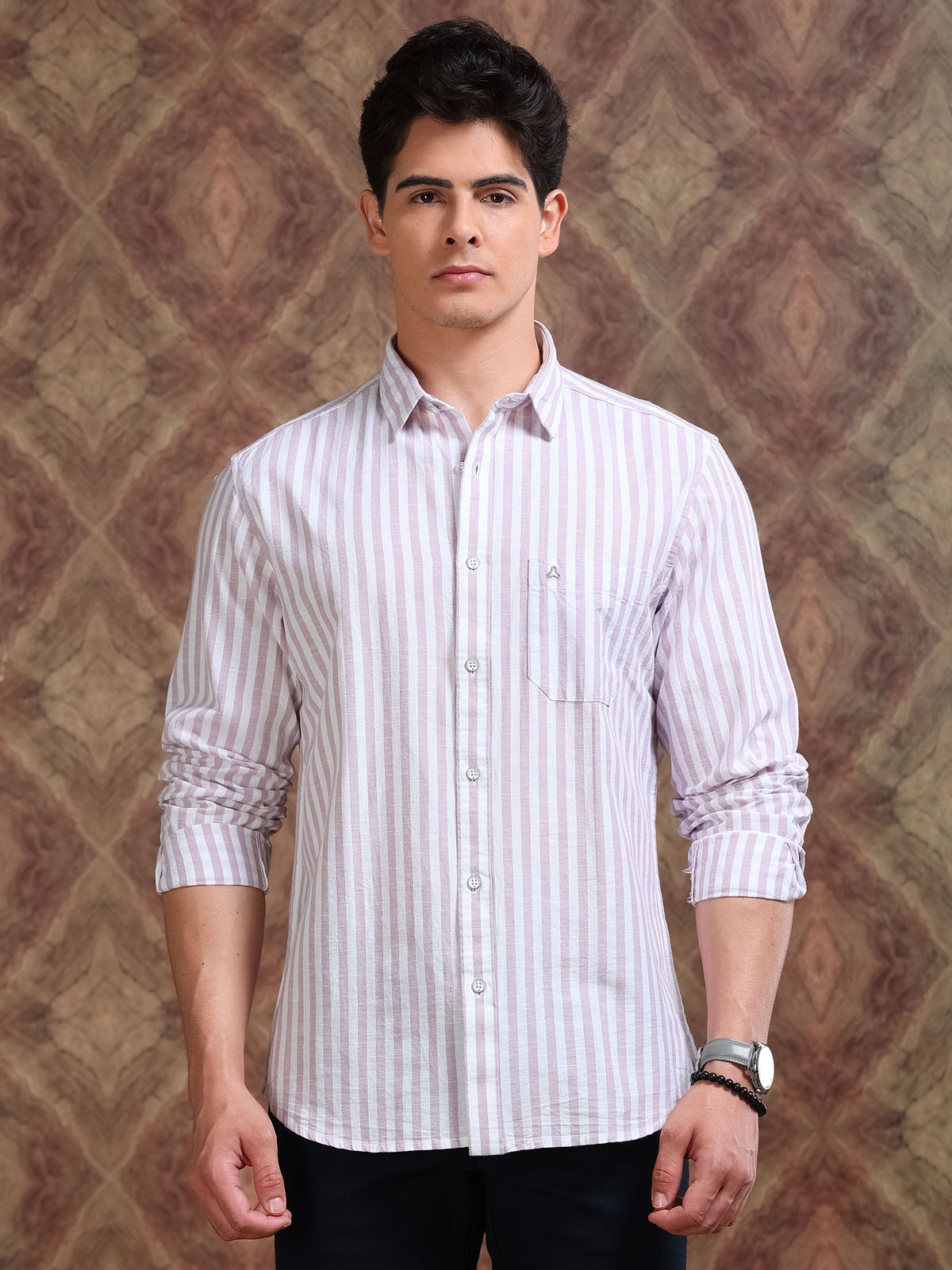 MEN'S LT.PINK STRIPE SLIM FIT SHIRT