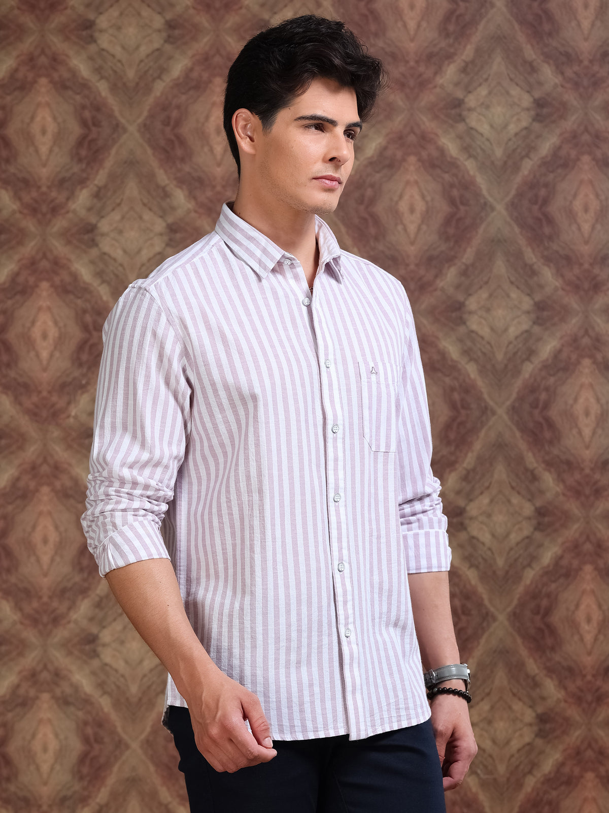 MEN'S LT.PINK STRIPE SLIM FIT SHIRT