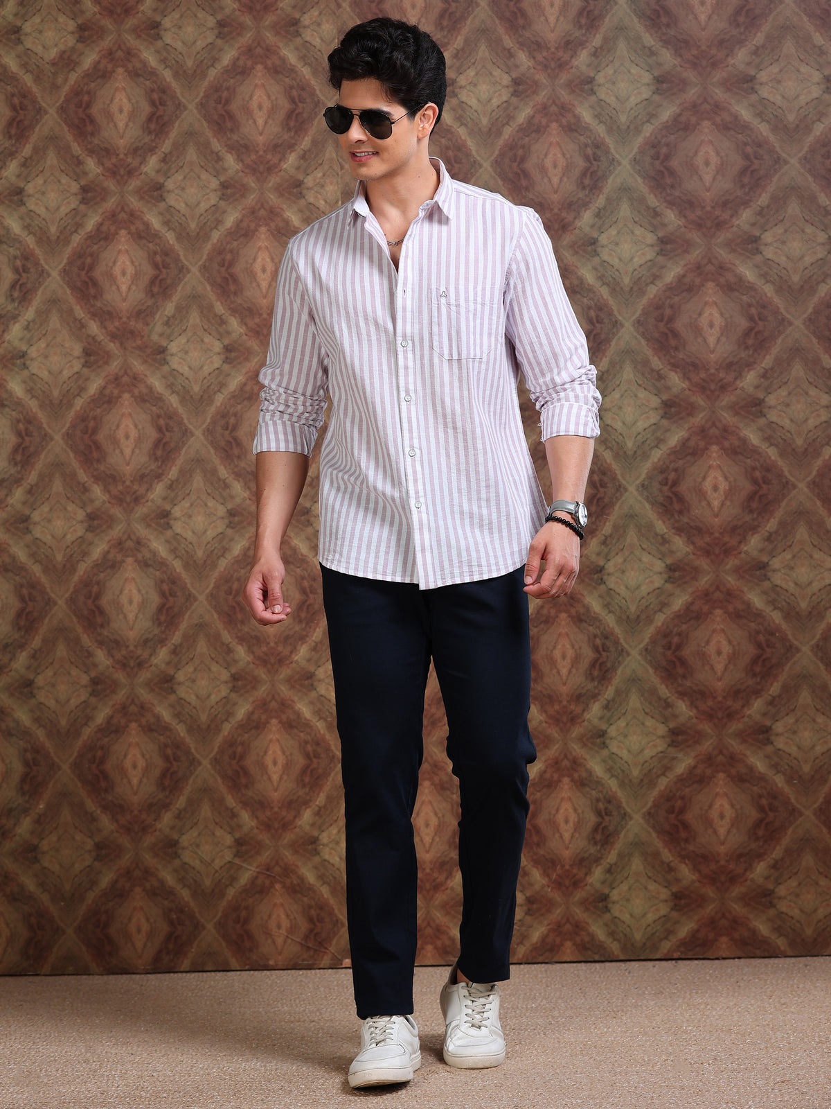 MEN'S LT.PINK STRIPE SLIM FIT SHIRT