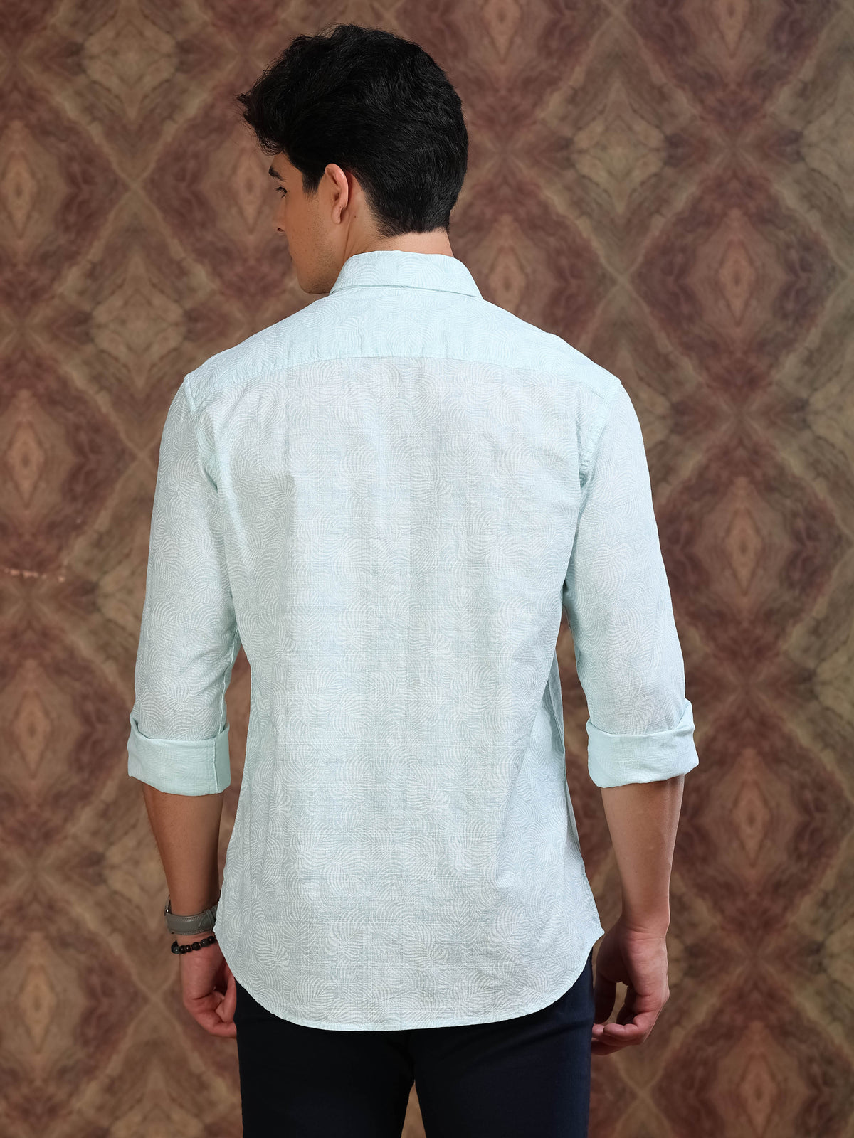 MEN'S LT.BLUE DOBBY PRINT SLIM FIT SHIRT