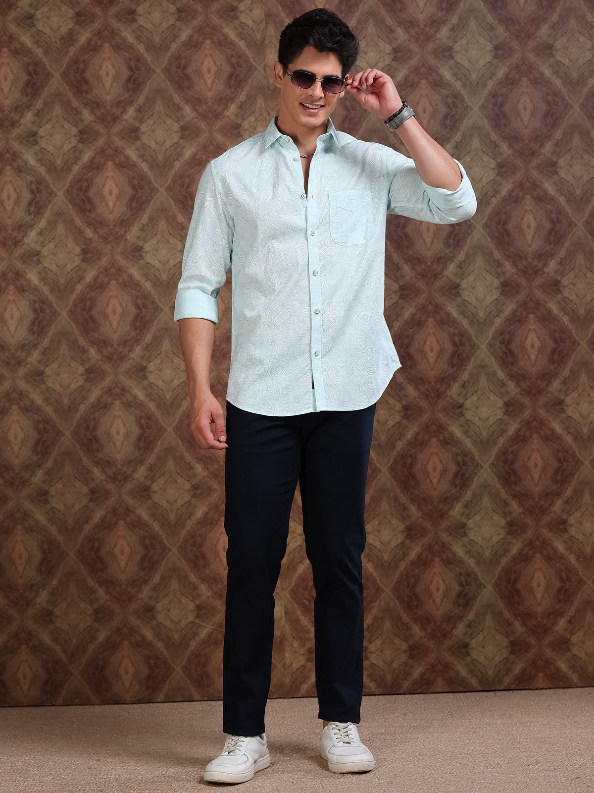 MEN'S LT.BLUE DOBBY PRINT SLIM FIT SHIRT