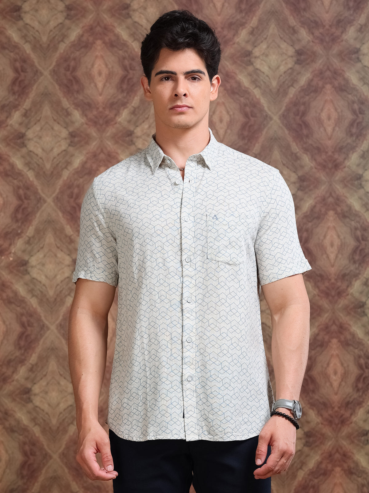 MEN'S CREAM PRINT SLIM FIT SHIRT
