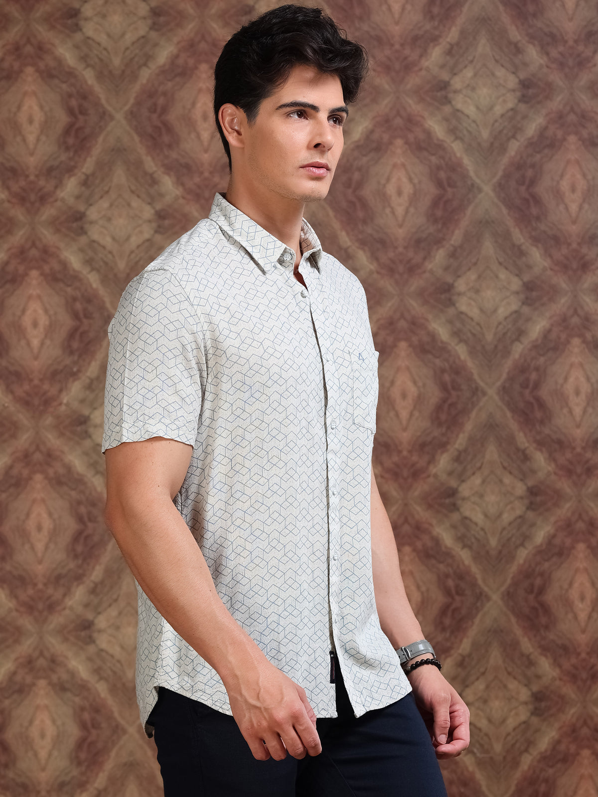 MEN'S CREAM PRINT SLIM FIT SHIRT