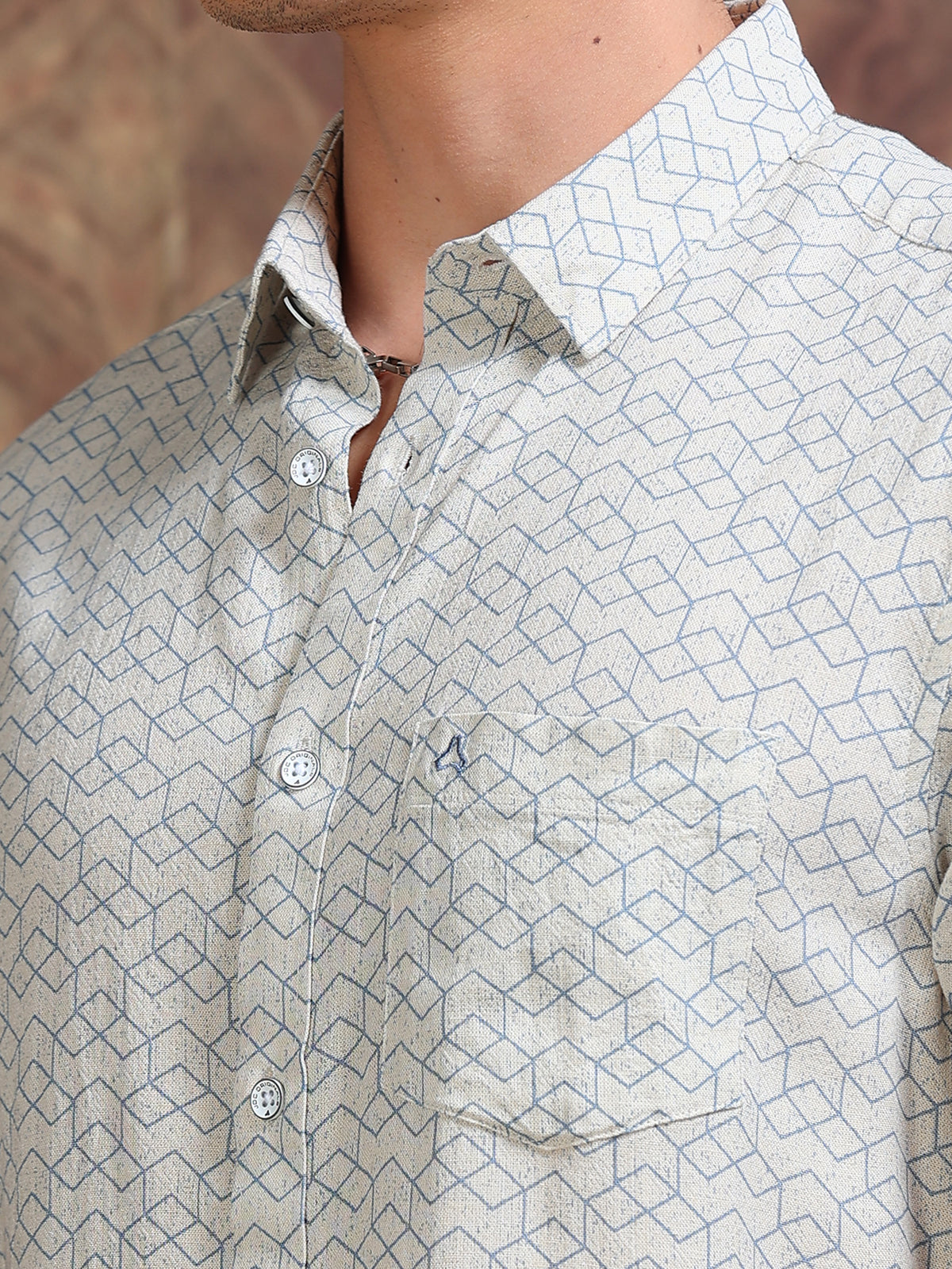 MEN'S CREAM PRINT SLIM FIT SHIRT