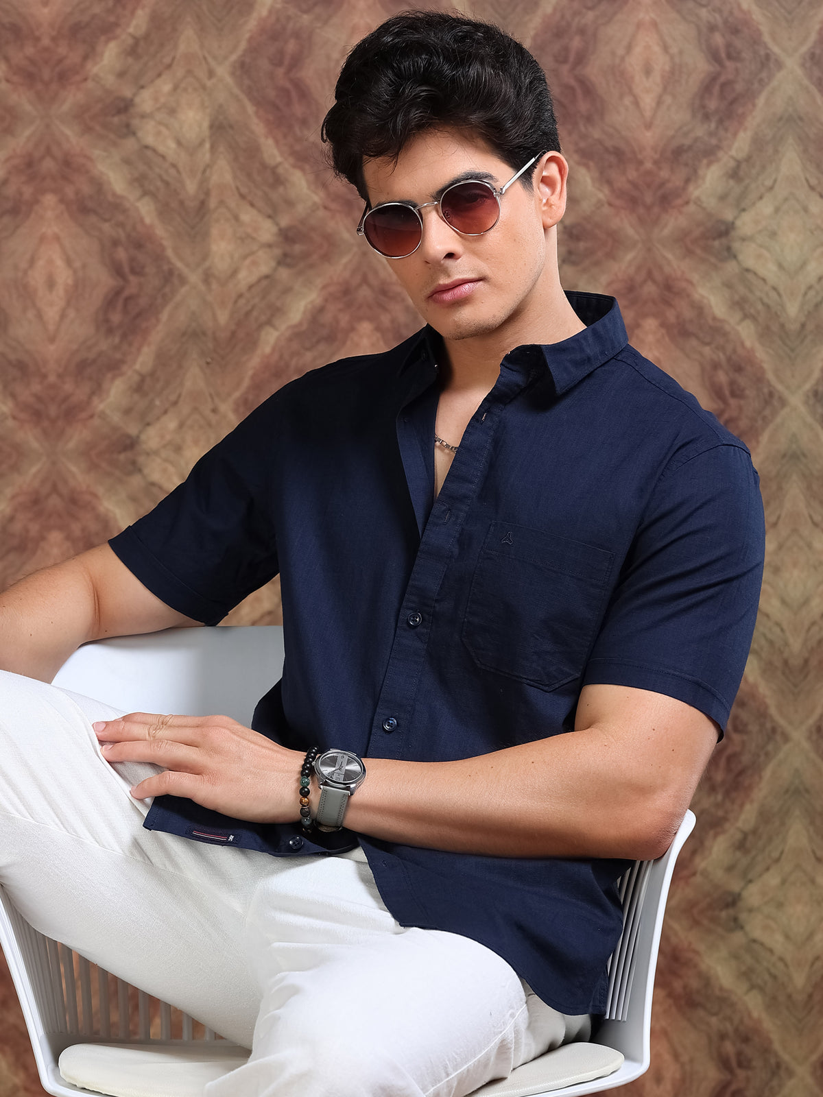 MEN'S NAVY SOLID SLIM FIT SHIRT