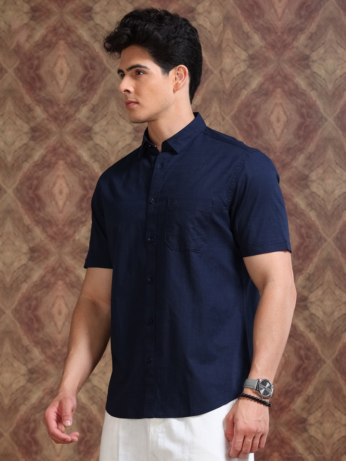 MEN'S NAVY SOLID SLIM FIT SHIRT