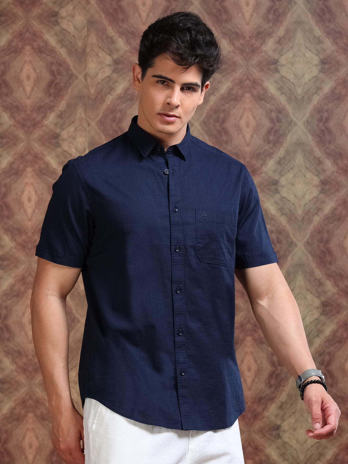 MEN'S NAVY SOLID SLIM FIT SHIRT