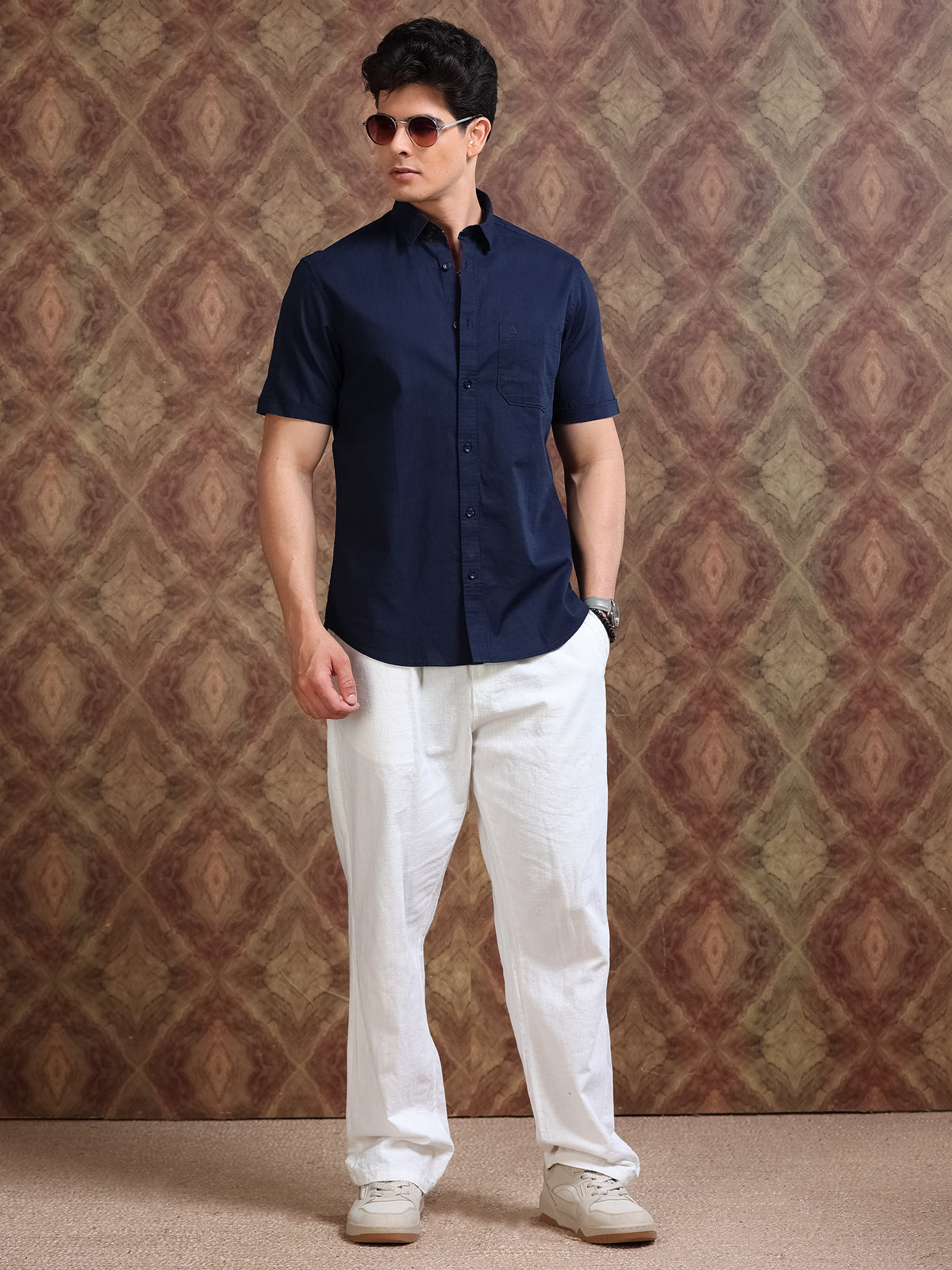 MEN'S NAVY SOLID SLIM FIT SHIRT