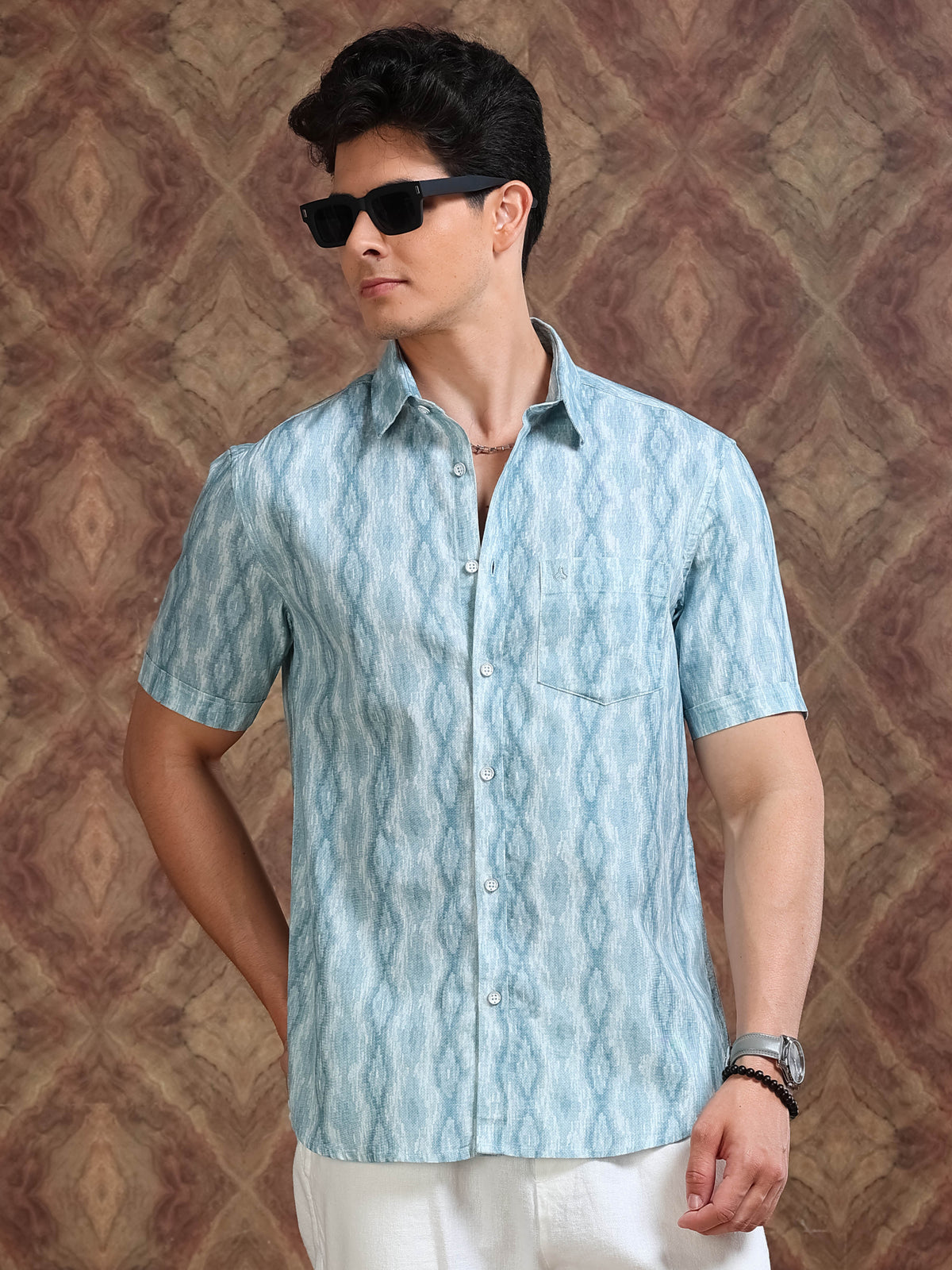 MEN'S BULE PRINT SLIM FIT SHIRT