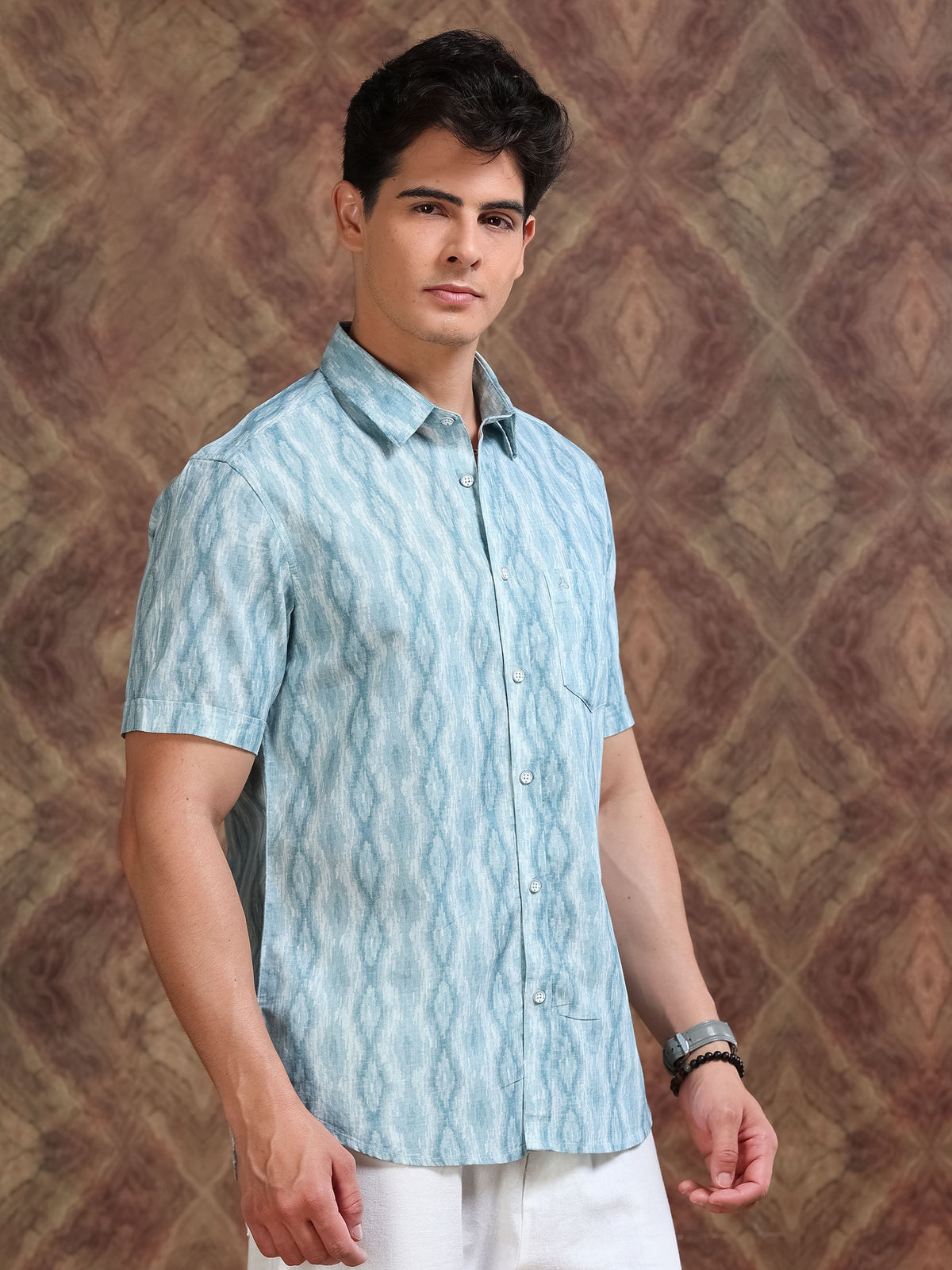 MEN'S BULE PRINT SLIM FIT SHIRT