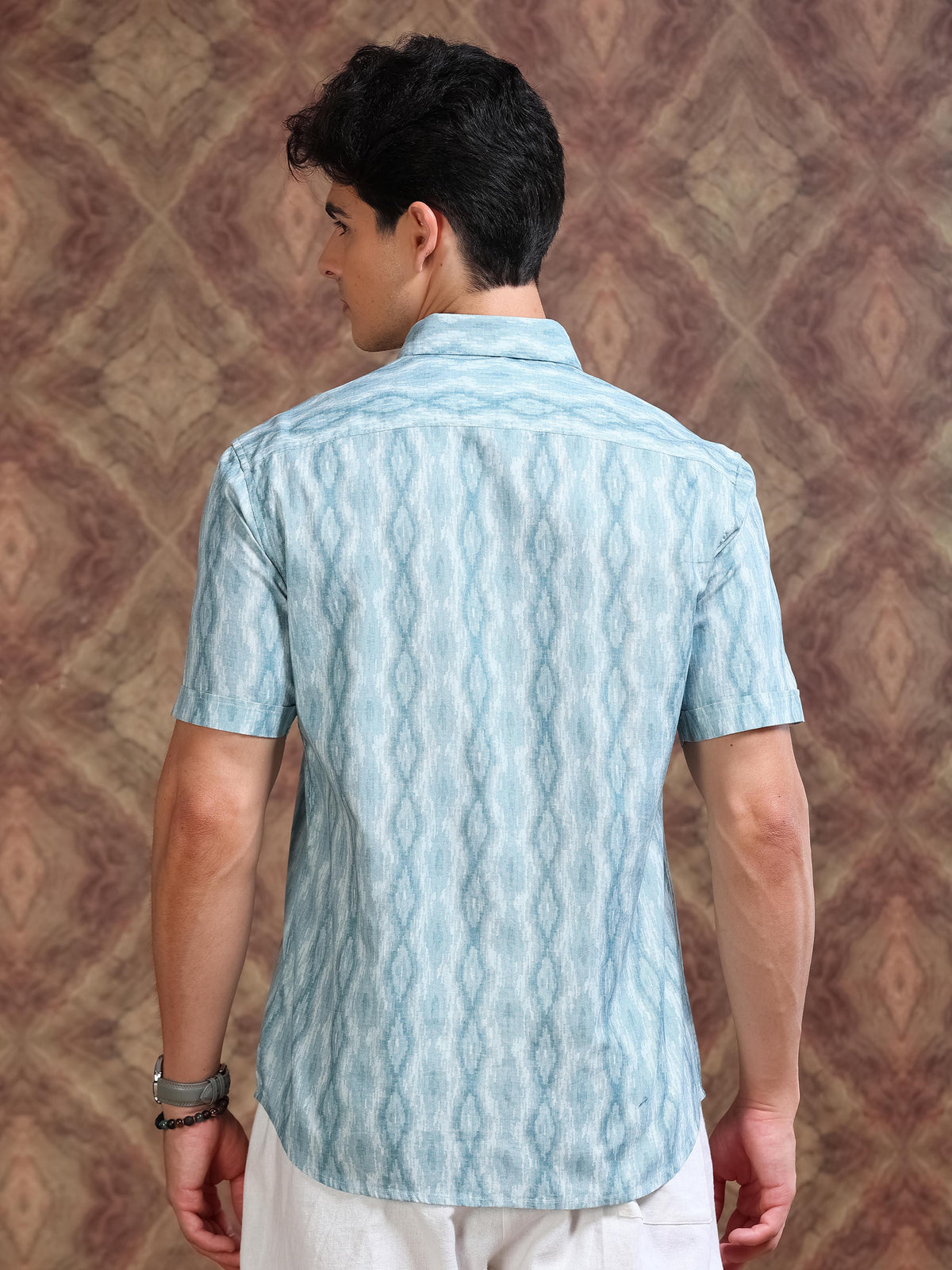 MEN'S BULE PRINT SLIM FIT SHIRT
