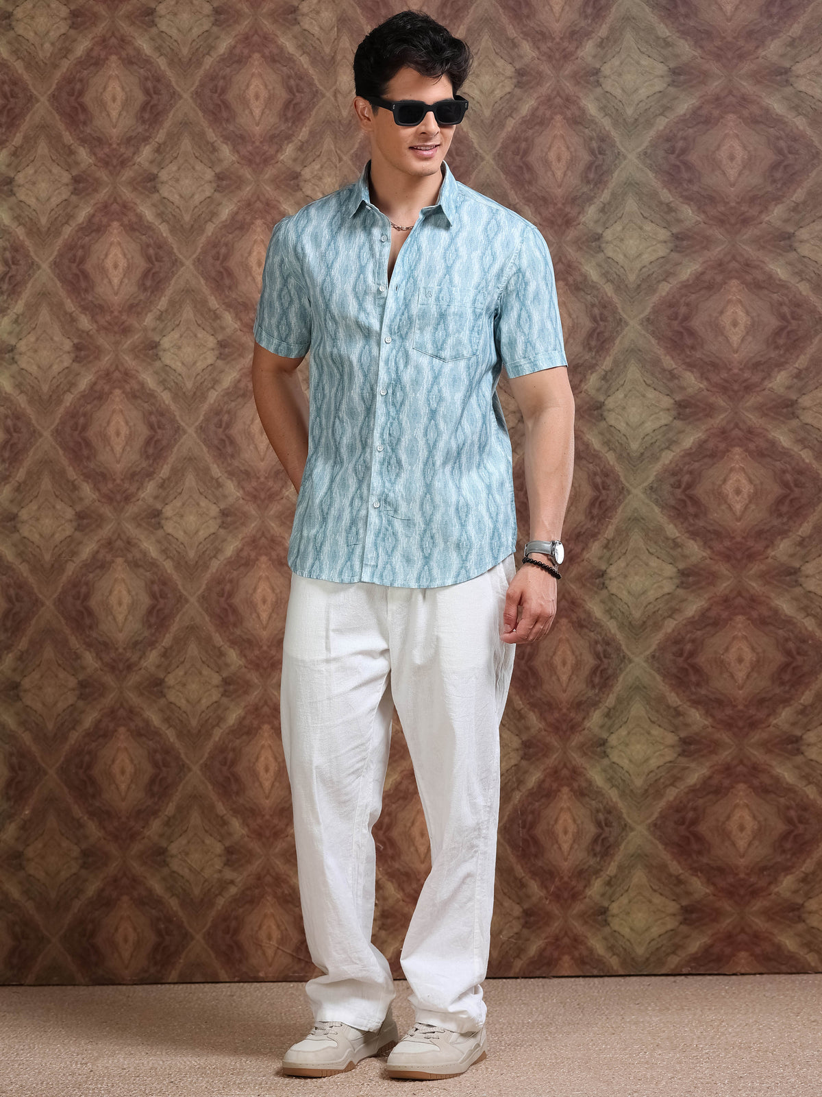 MEN'S BULE PRINT SLIM FIT SHIRT