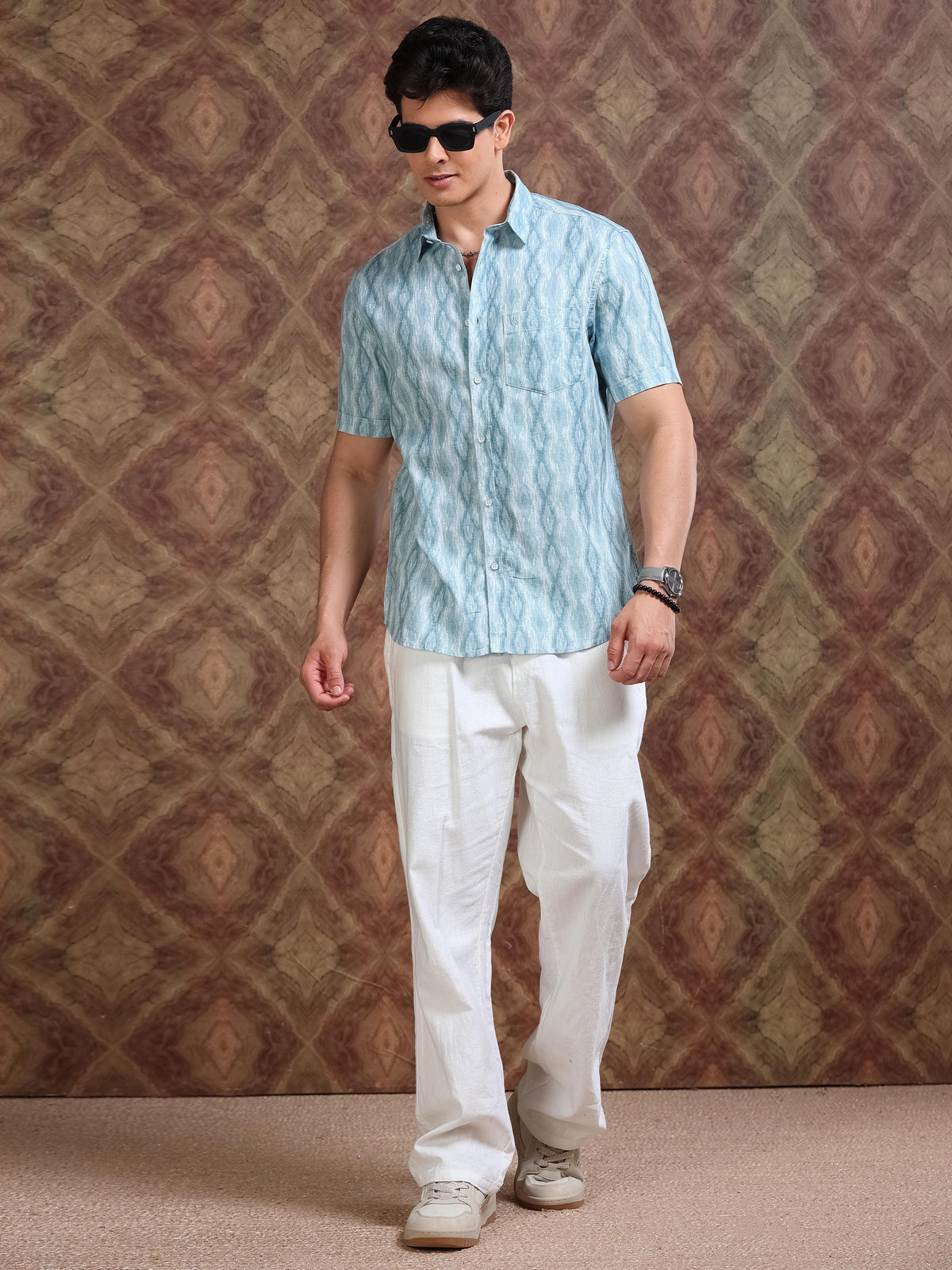 MEN'S BULE PRINT SLIM FIT SHIRT