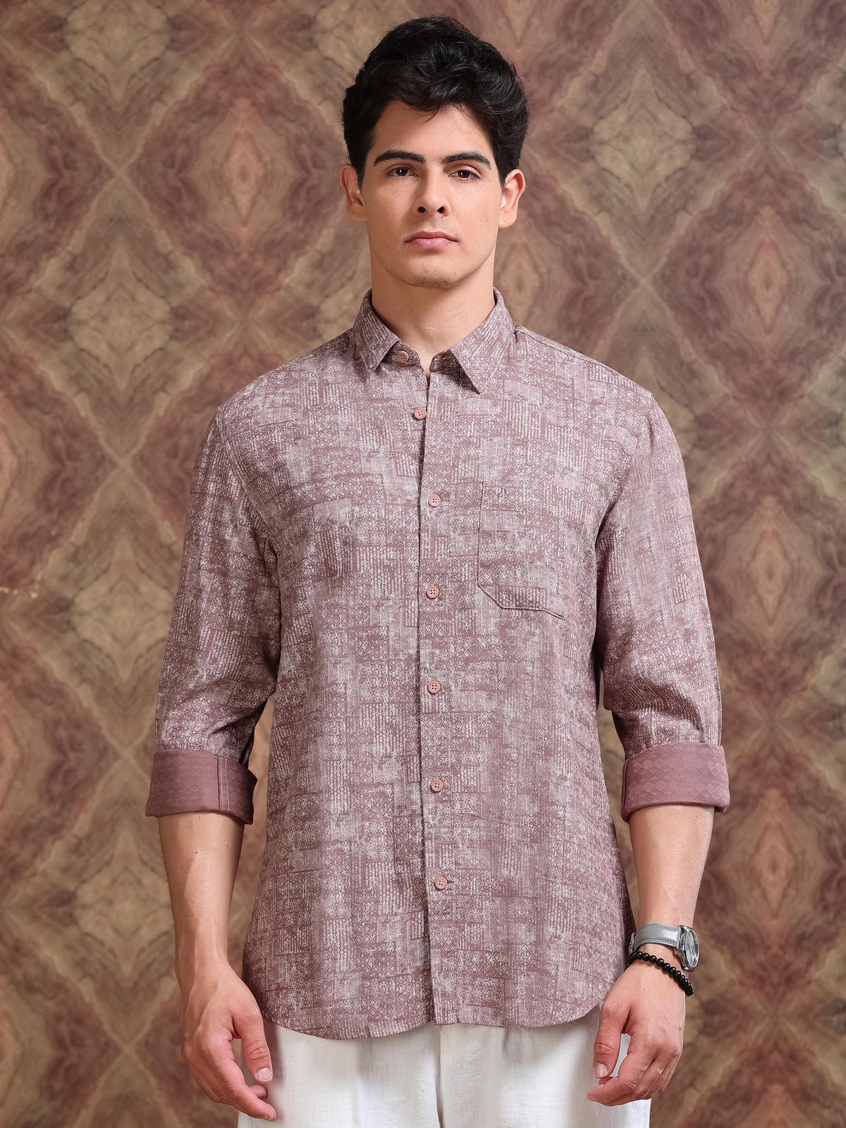 MEN'S BRICK DOBBY PRINT SLIM FIT SHIRT