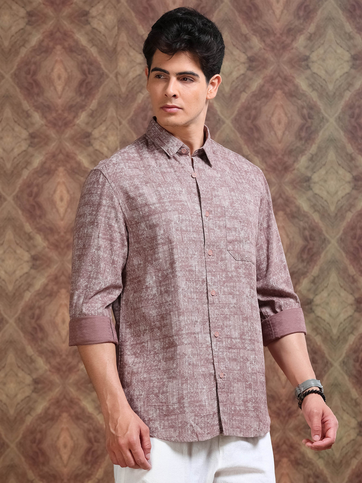 MEN'S BRICK DOBBY PRINT SLIM FIT SHIRT