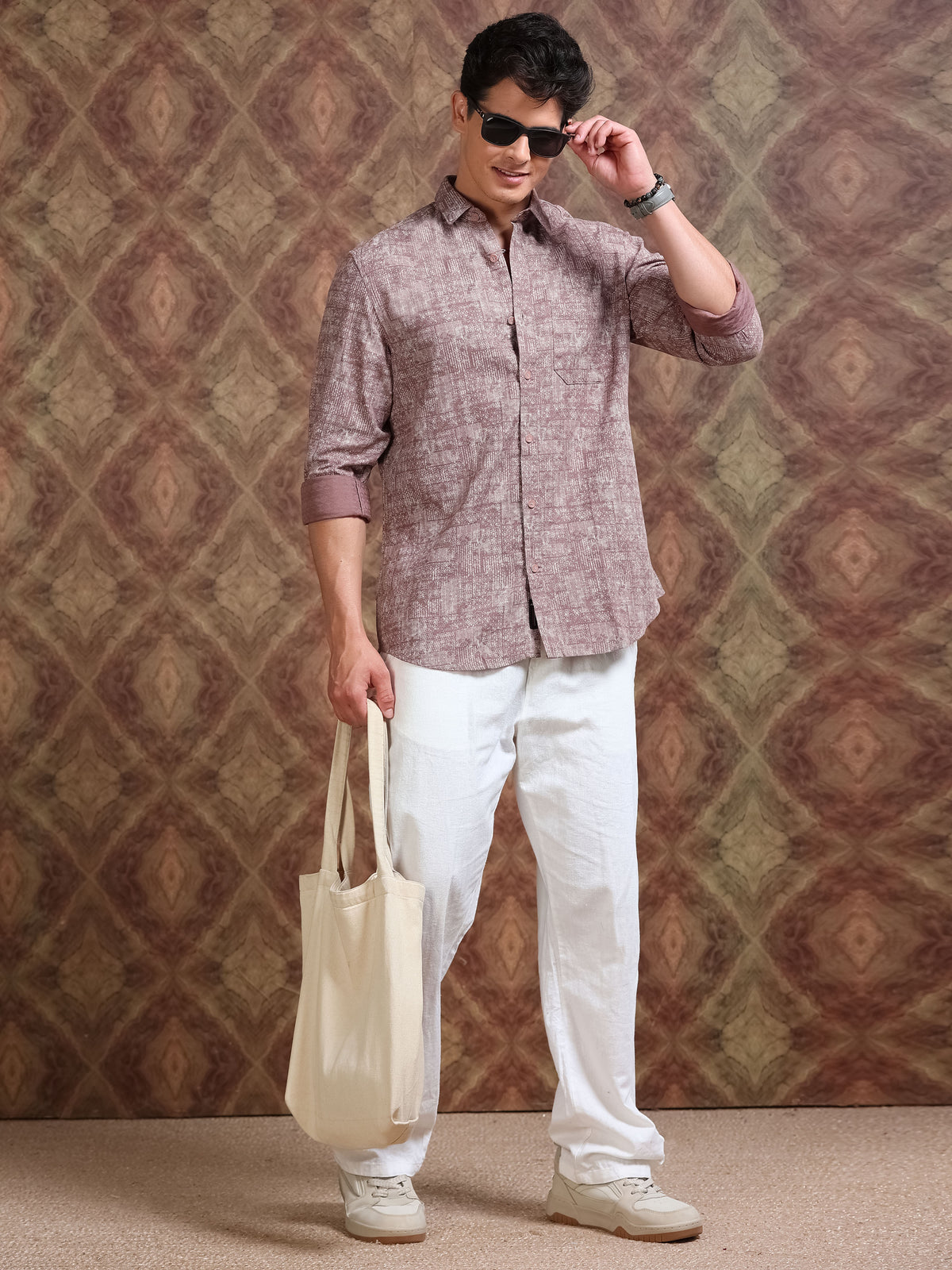 MEN'S BRICK DOBBY PRINT SLIM FIT SHIRT