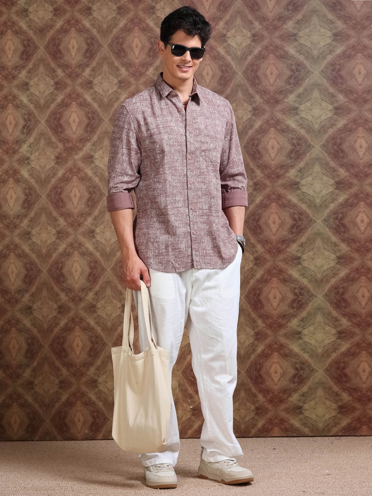 MEN'S BRICK DOBBY PRINT SLIM FIT SHIRT