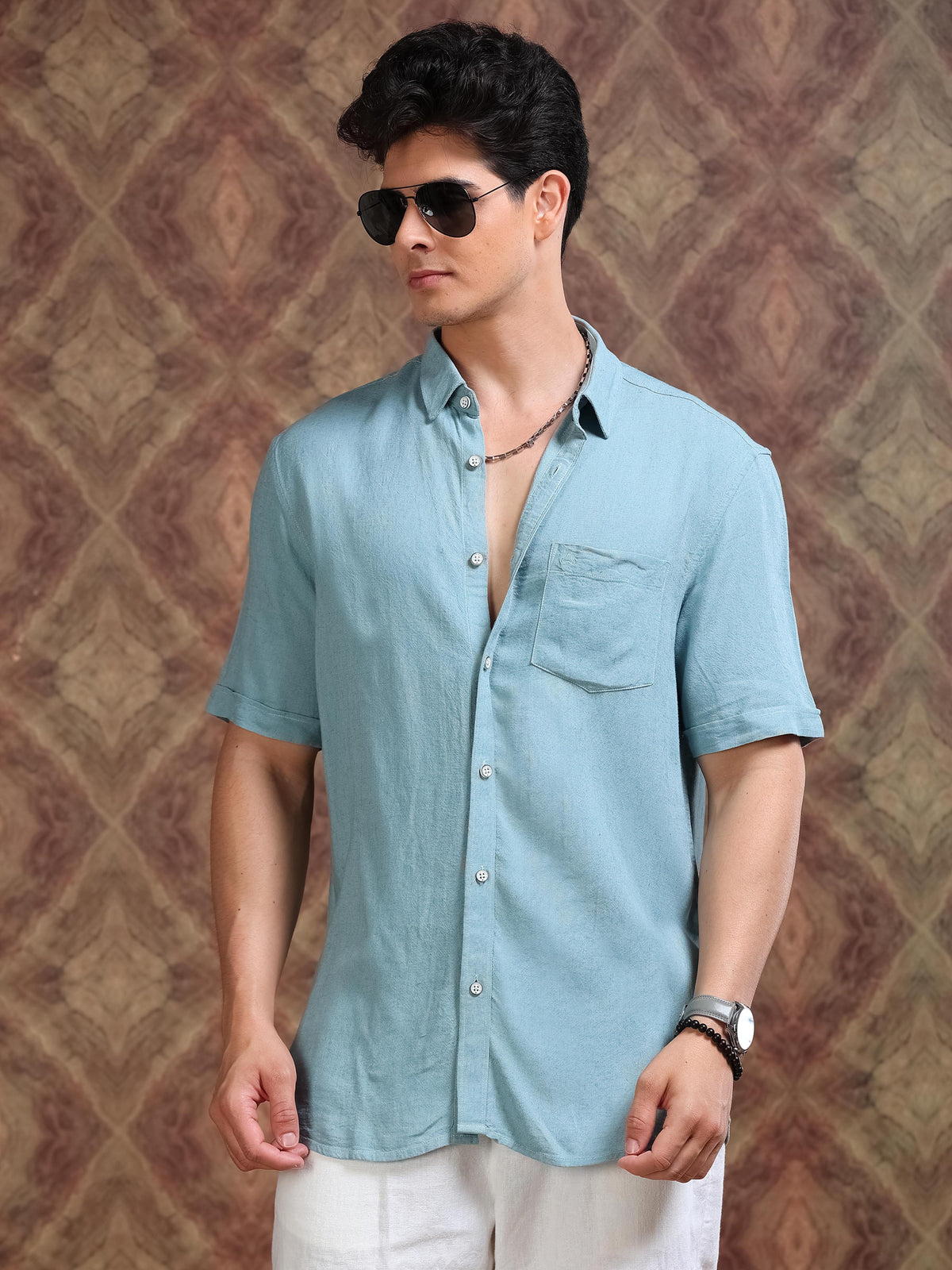 MEN'S TURKISH BLUE SOLID SLIM FIT SHIRT