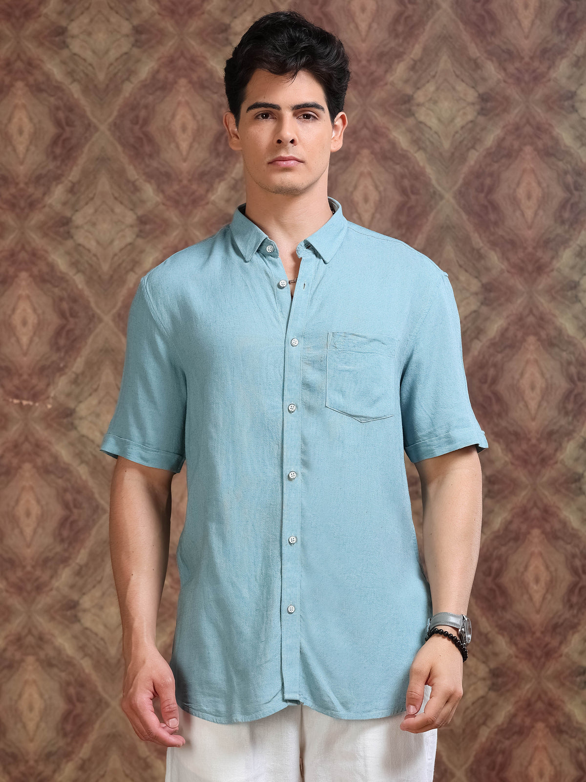 MEN'S TURKISH BLUE SOLID SLIM FIT SHIRT