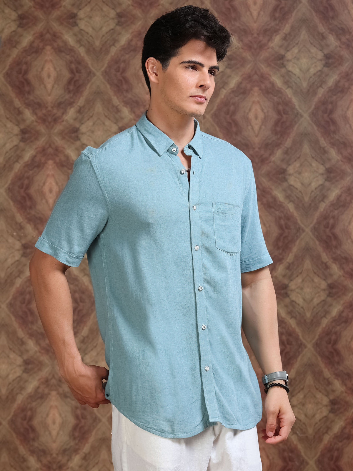MEN'S TURKISH BLUE SOLID SLIM FIT SHIRT
