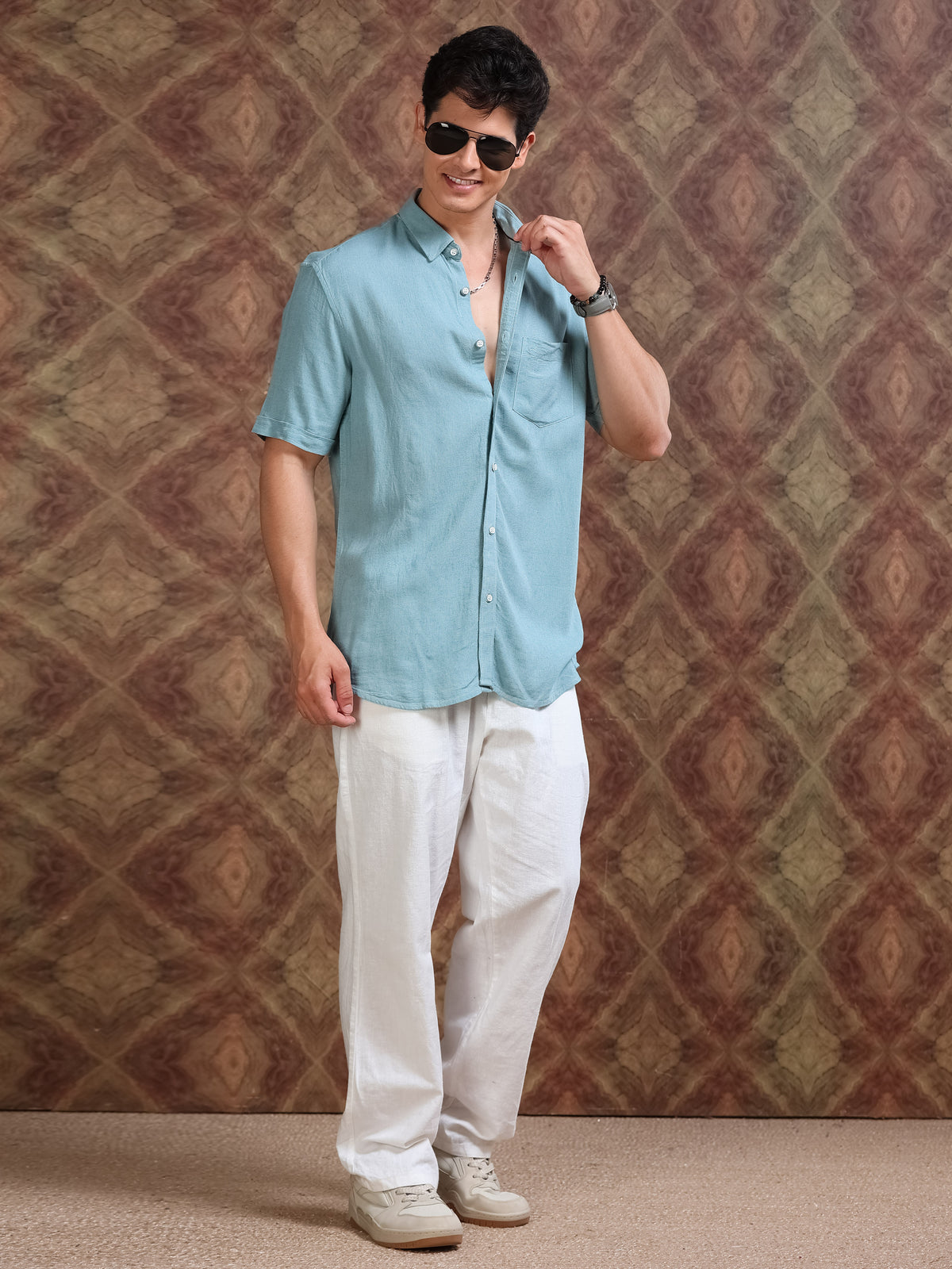 MEN'S TURKISH BLUE SOLID SLIM FIT SHIRT