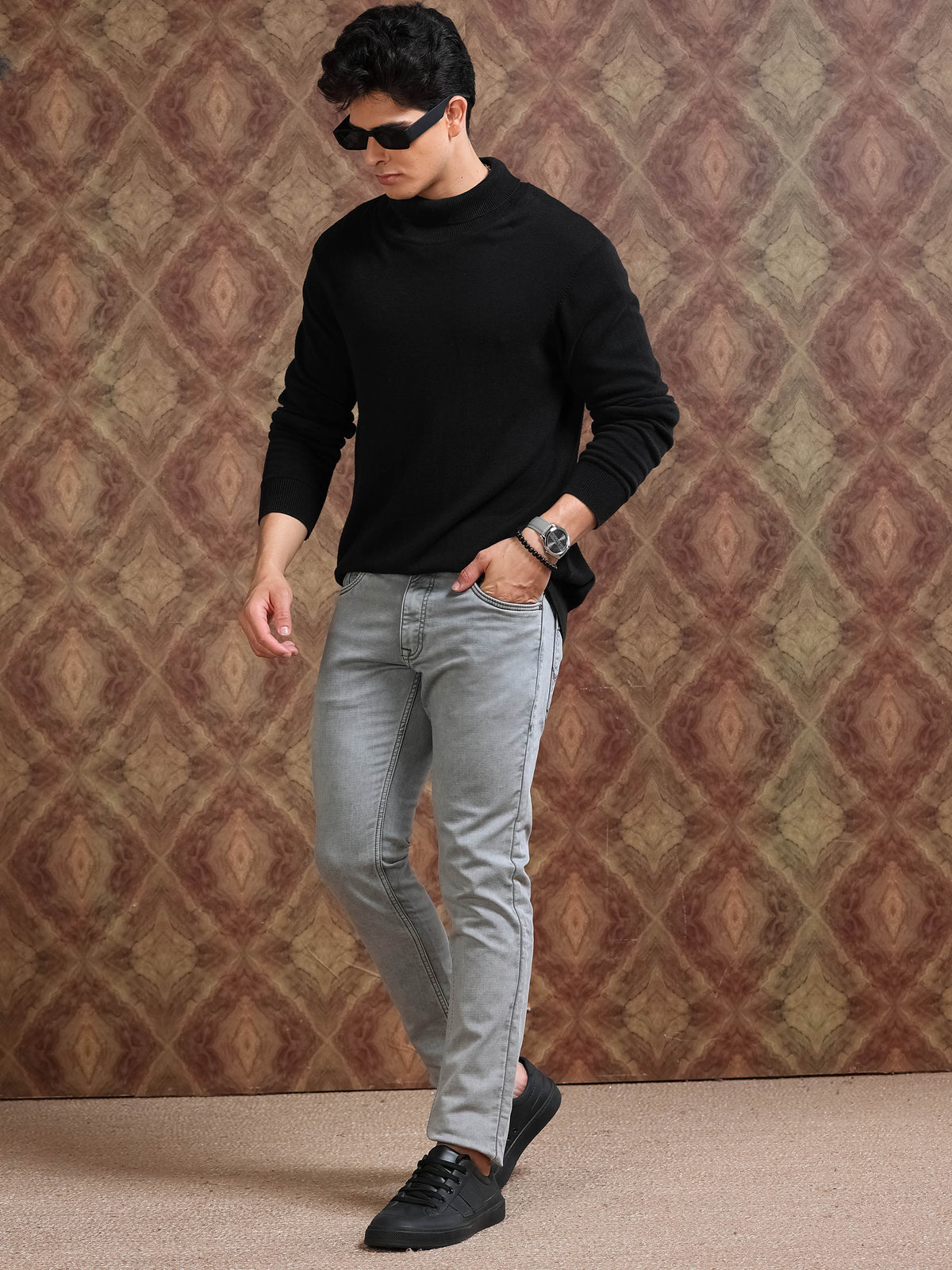 MEN'S GREY SOLID SLIM FIT JEANS