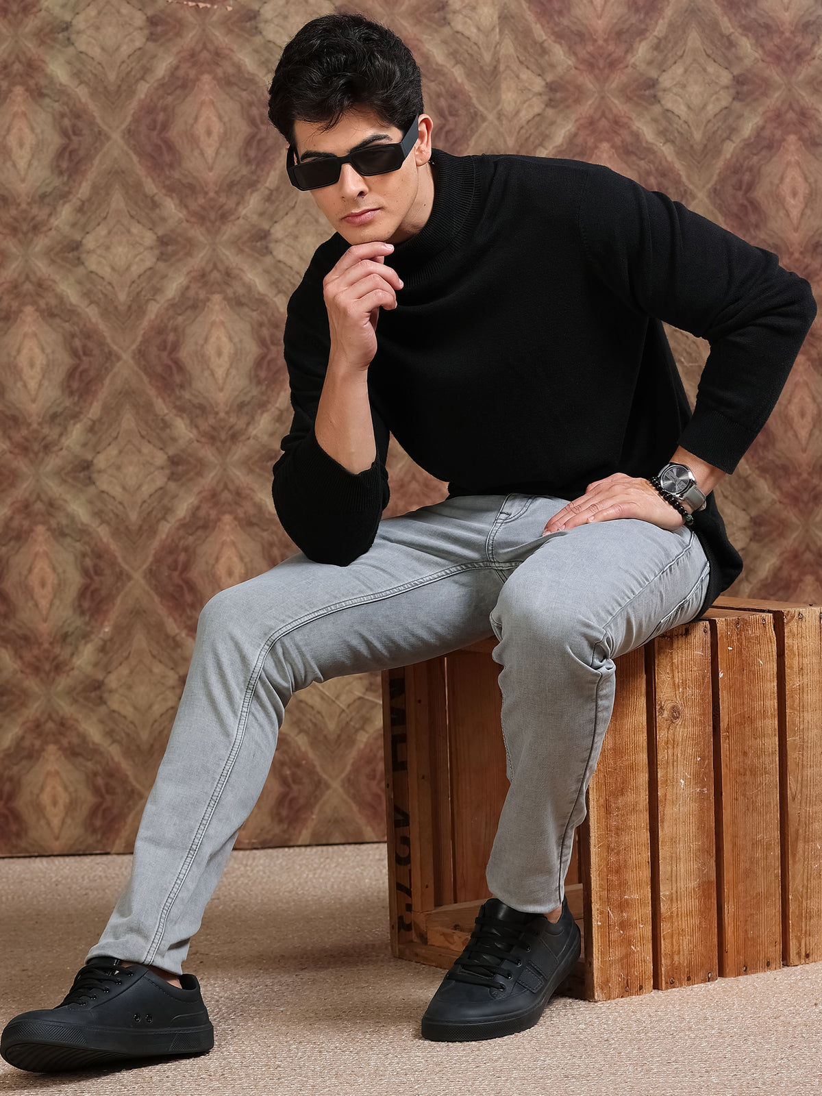 MEN'S GREY SOLID SLIM FIT JEANS