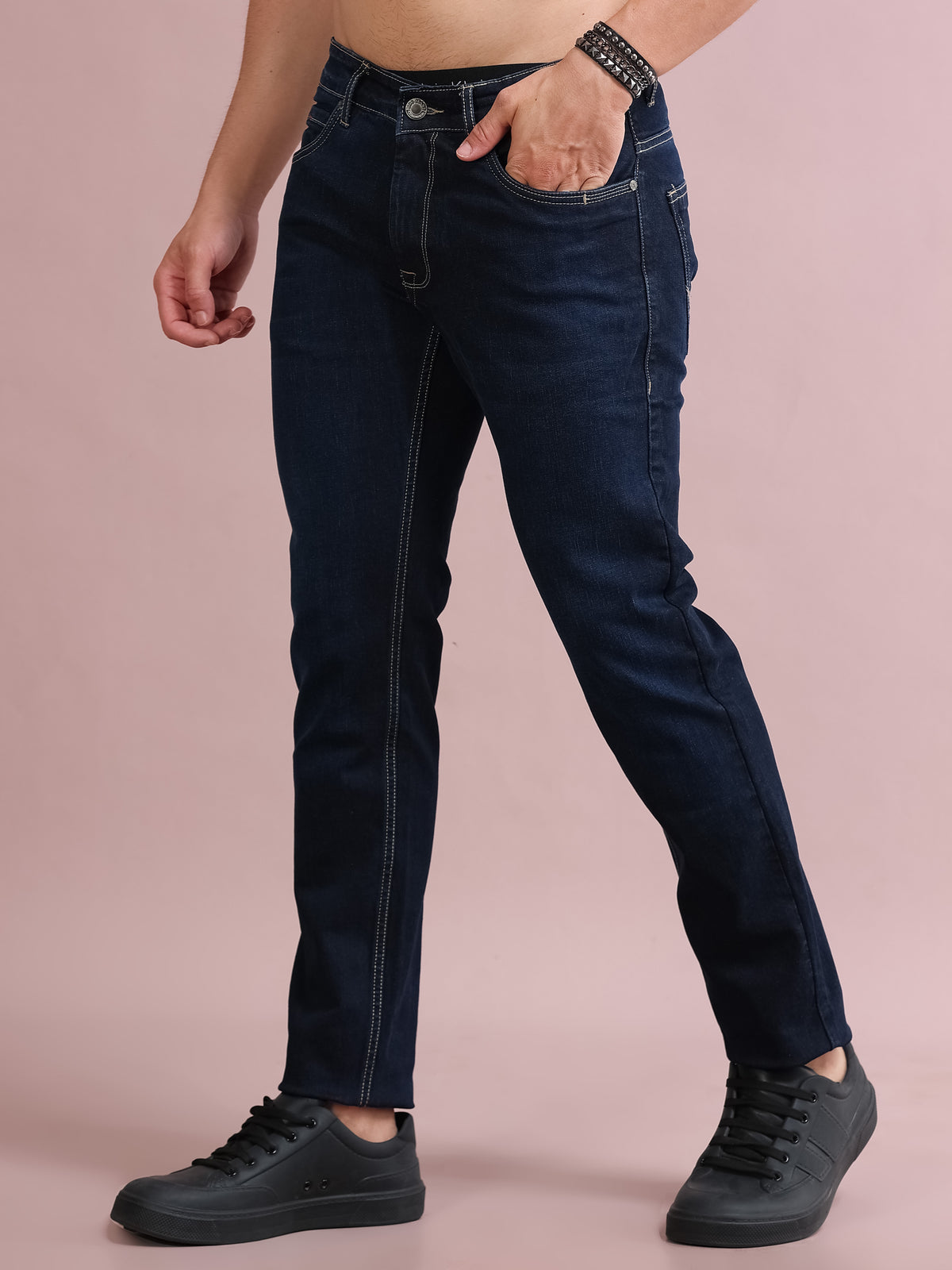 MEN'S DK.BLUE SOLID SLIM FIT JEANS