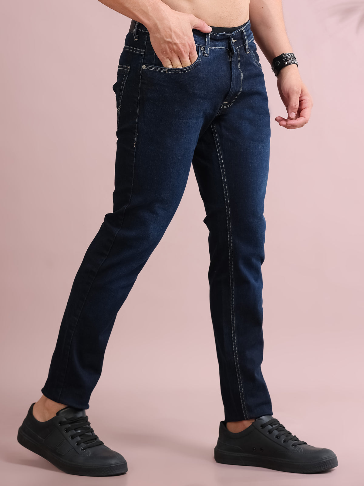 MEN'S DK.BLUE SOLID SLIM FIT JEANS