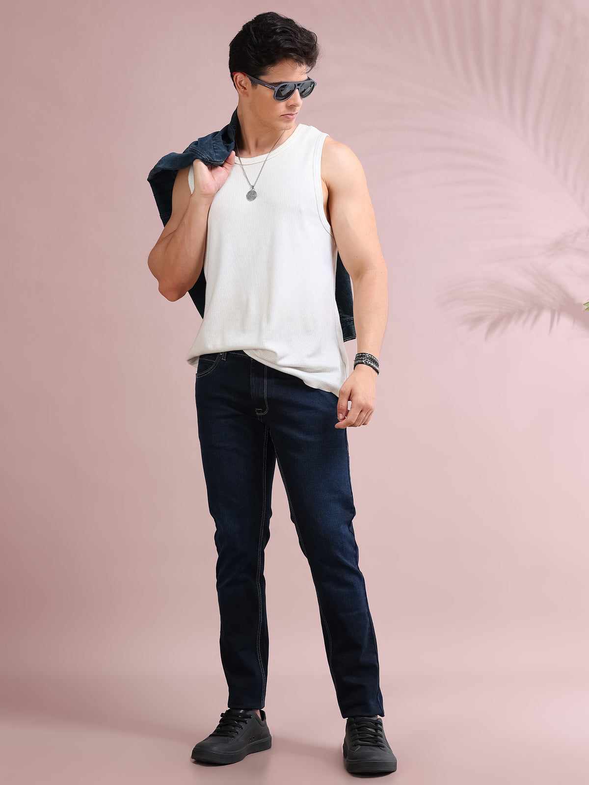 MEN'S DK.BLUE SOLID SLIM FIT JEANS