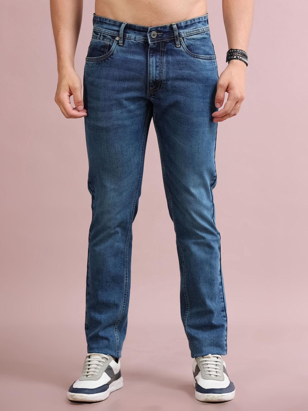MEN'S TINT BLUE SOLID SLIM FIT JEANS