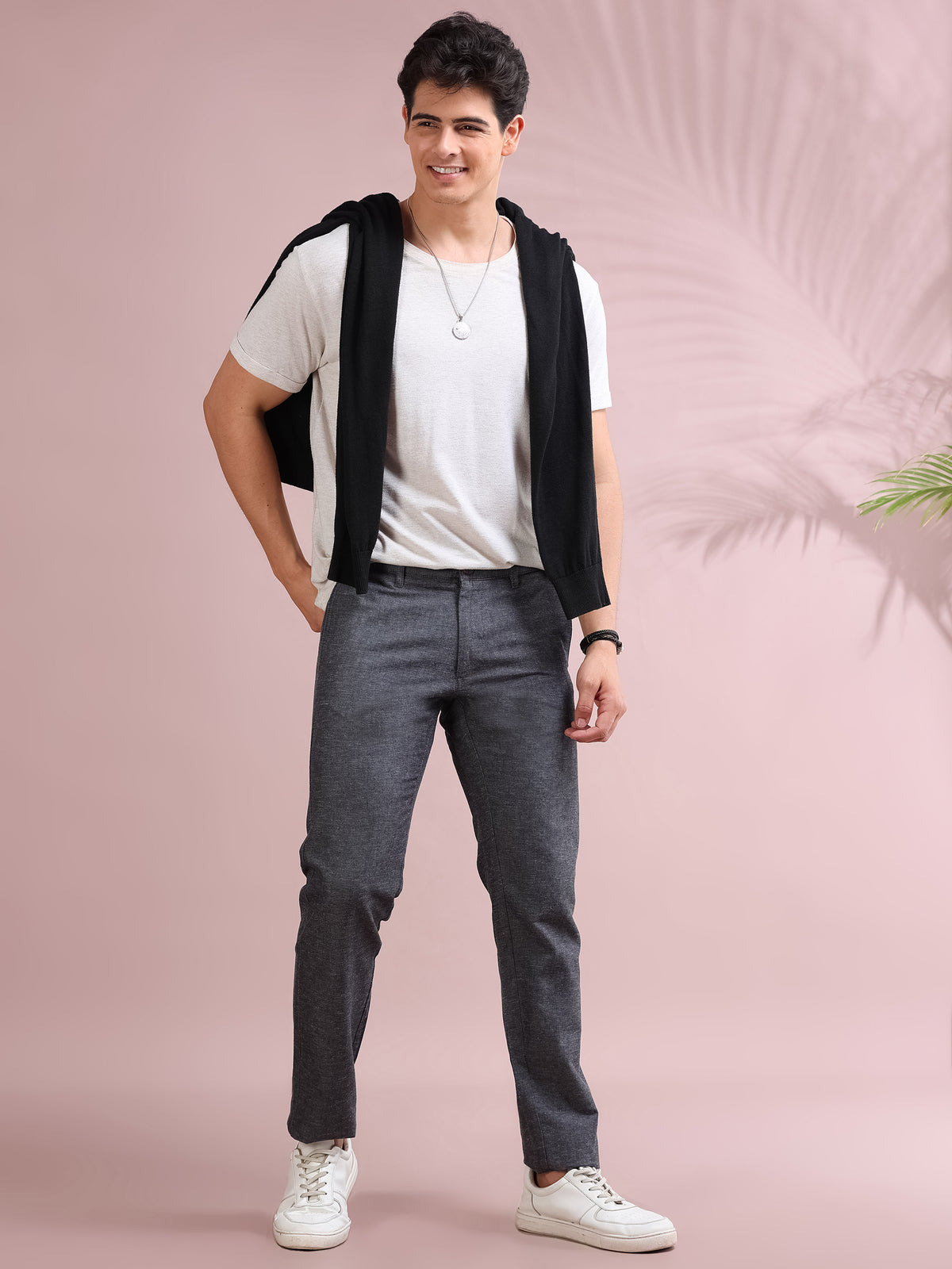 MEN'S JET BLACK SOLID SLIM FIT TROUSER