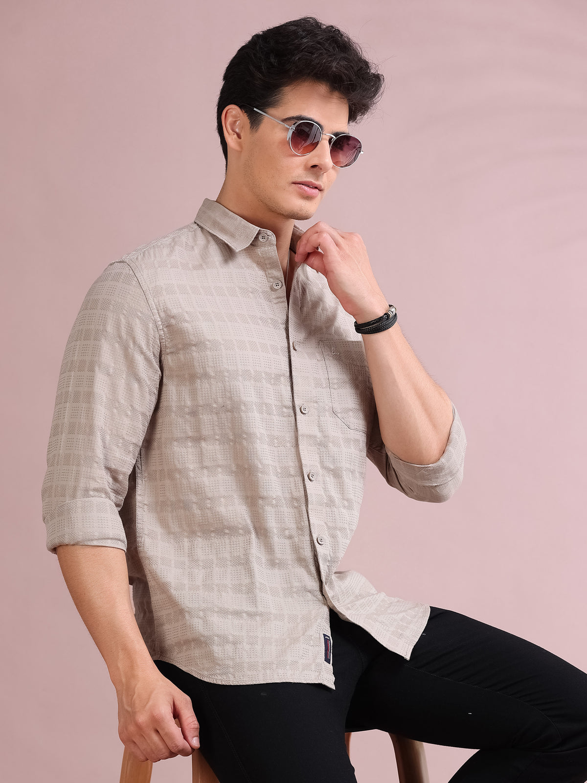 MEN'S MUD SELF DESIGN SLIM FIT SHIRT