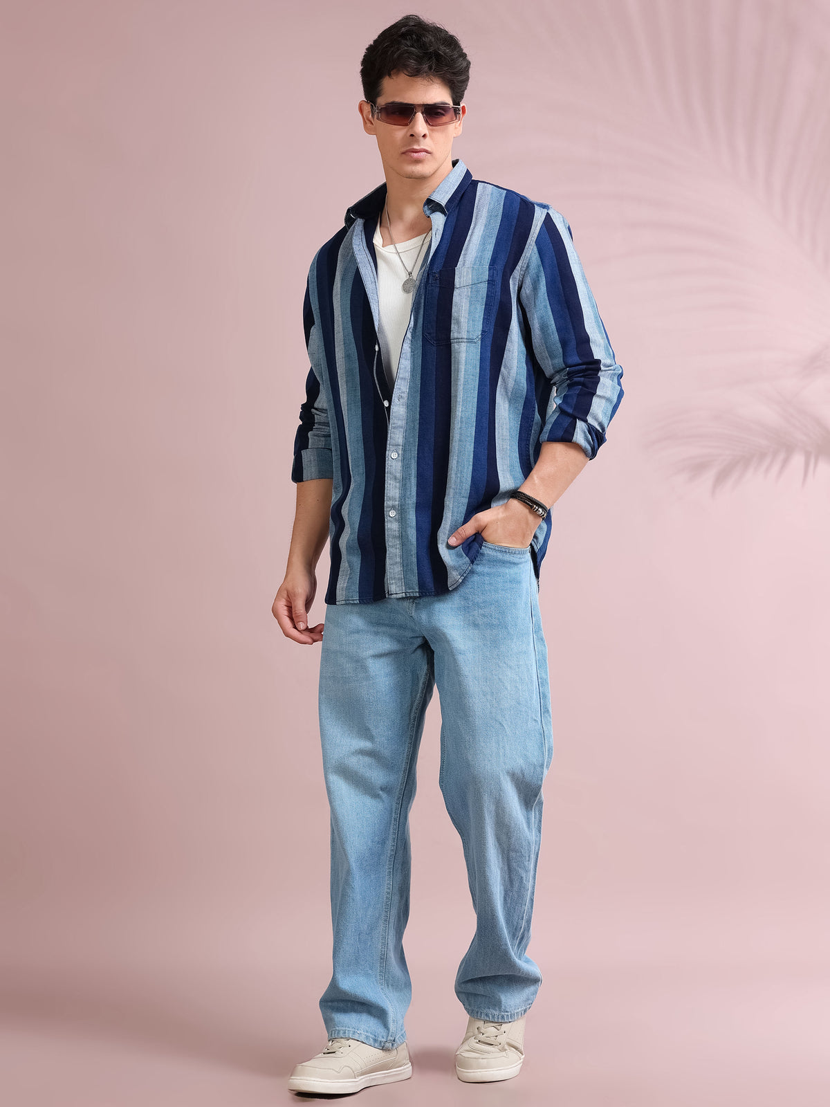 MEN'S NAVY STRIPE SLIM FIT INDIGO SHIRT