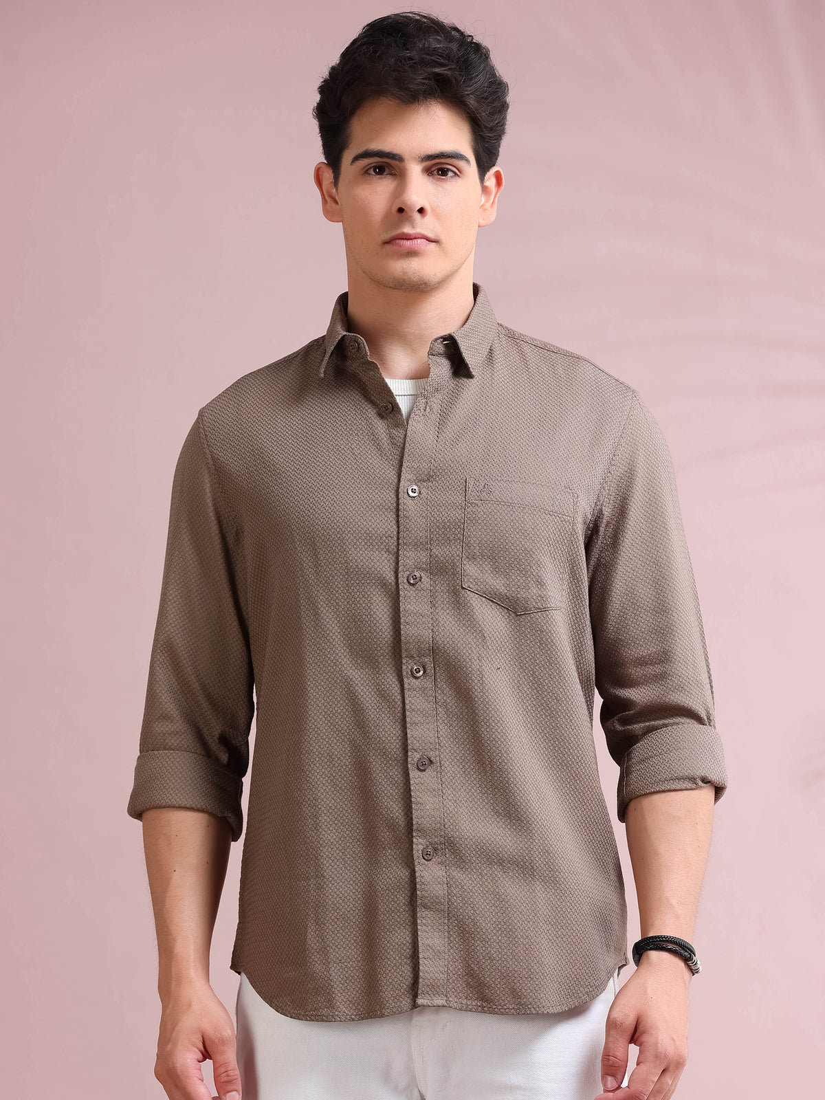 MEN'S COCAO SELF DESIGN SLIM FIT SHIRT