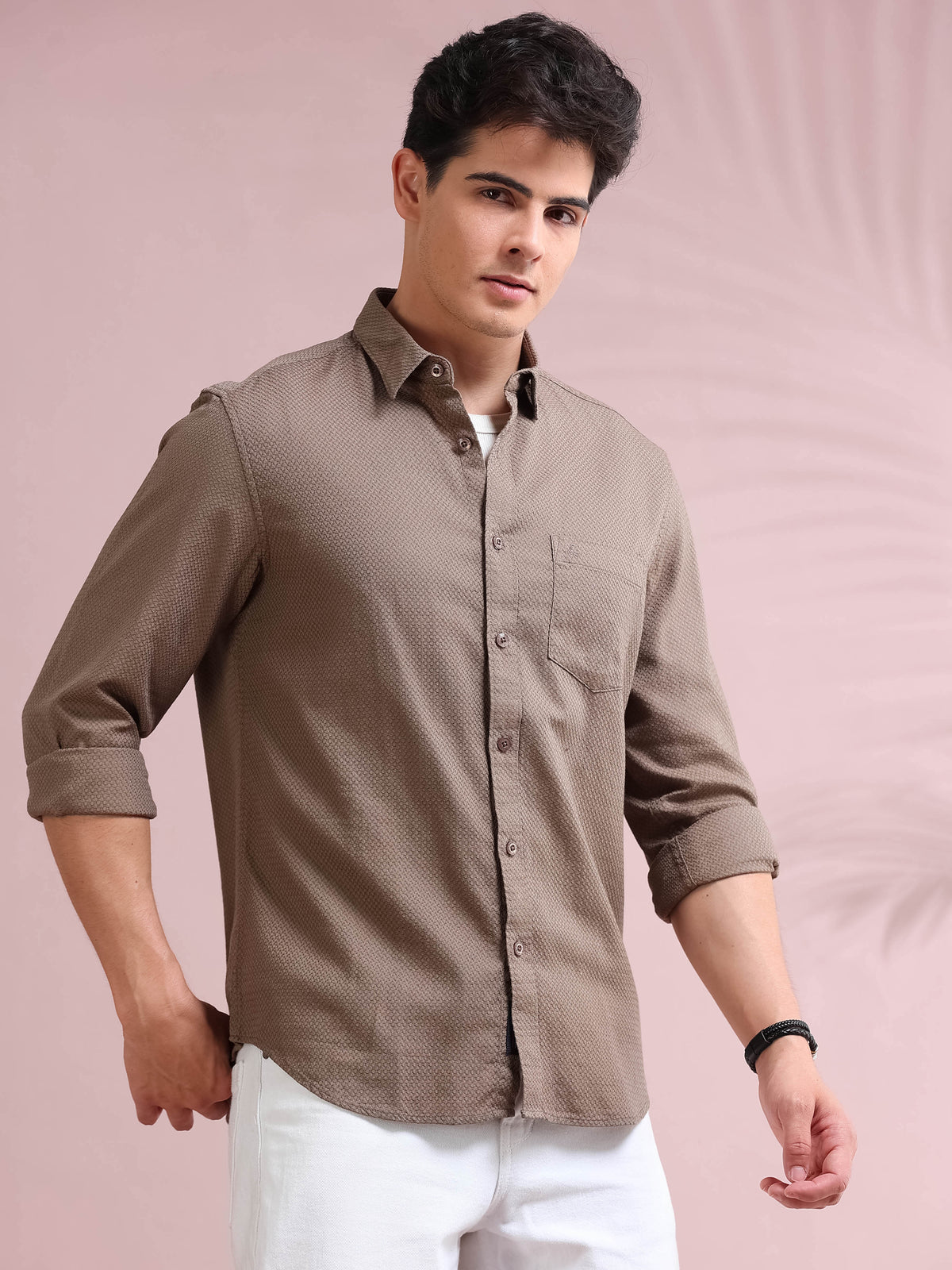 MEN'S COCAO SELF DESIGN SLIM FIT SHIRT